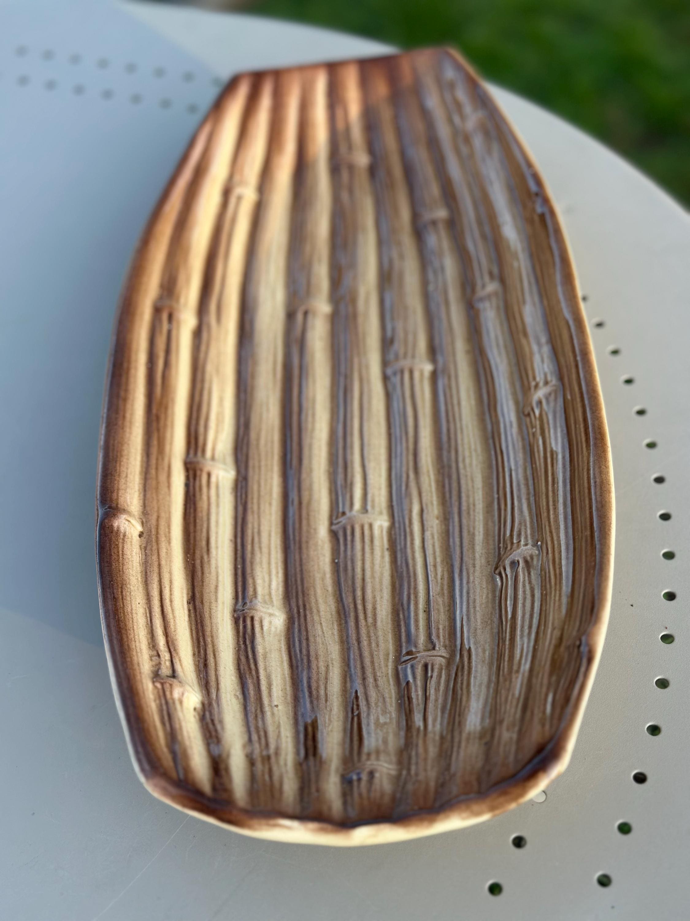 Large antique earthenware serving dish – Saint-Clément "Bamboo"