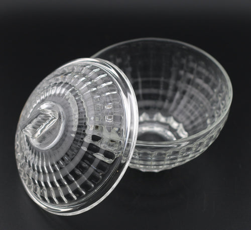Vintage transparent glass sugar bowl with lid – Bistro style