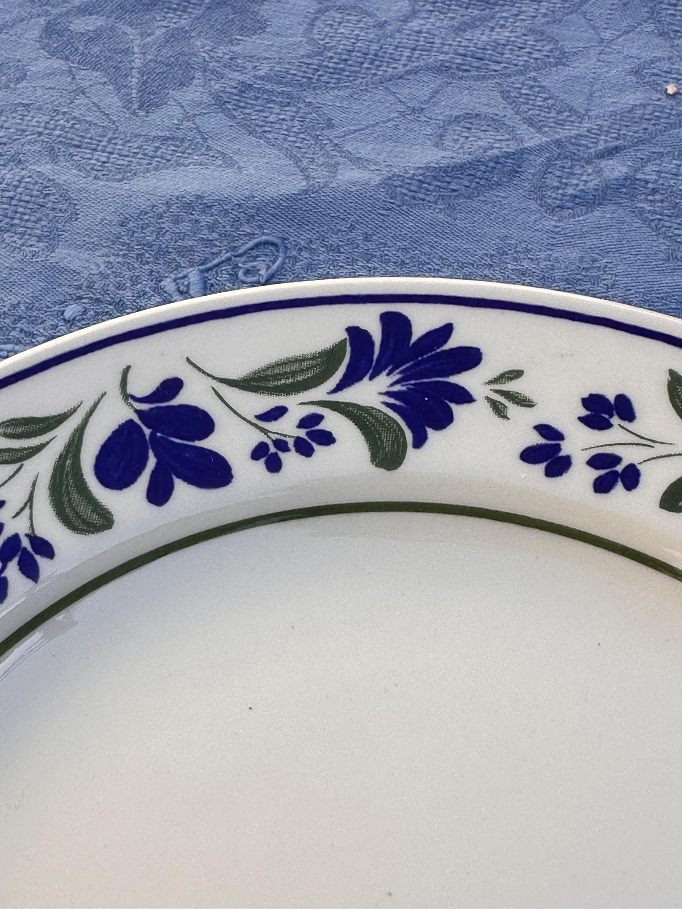 Churchill England Dessert Plates - Vintage English - Blue and Green Floral Pattern - Ironstone Made in England - Set of 6