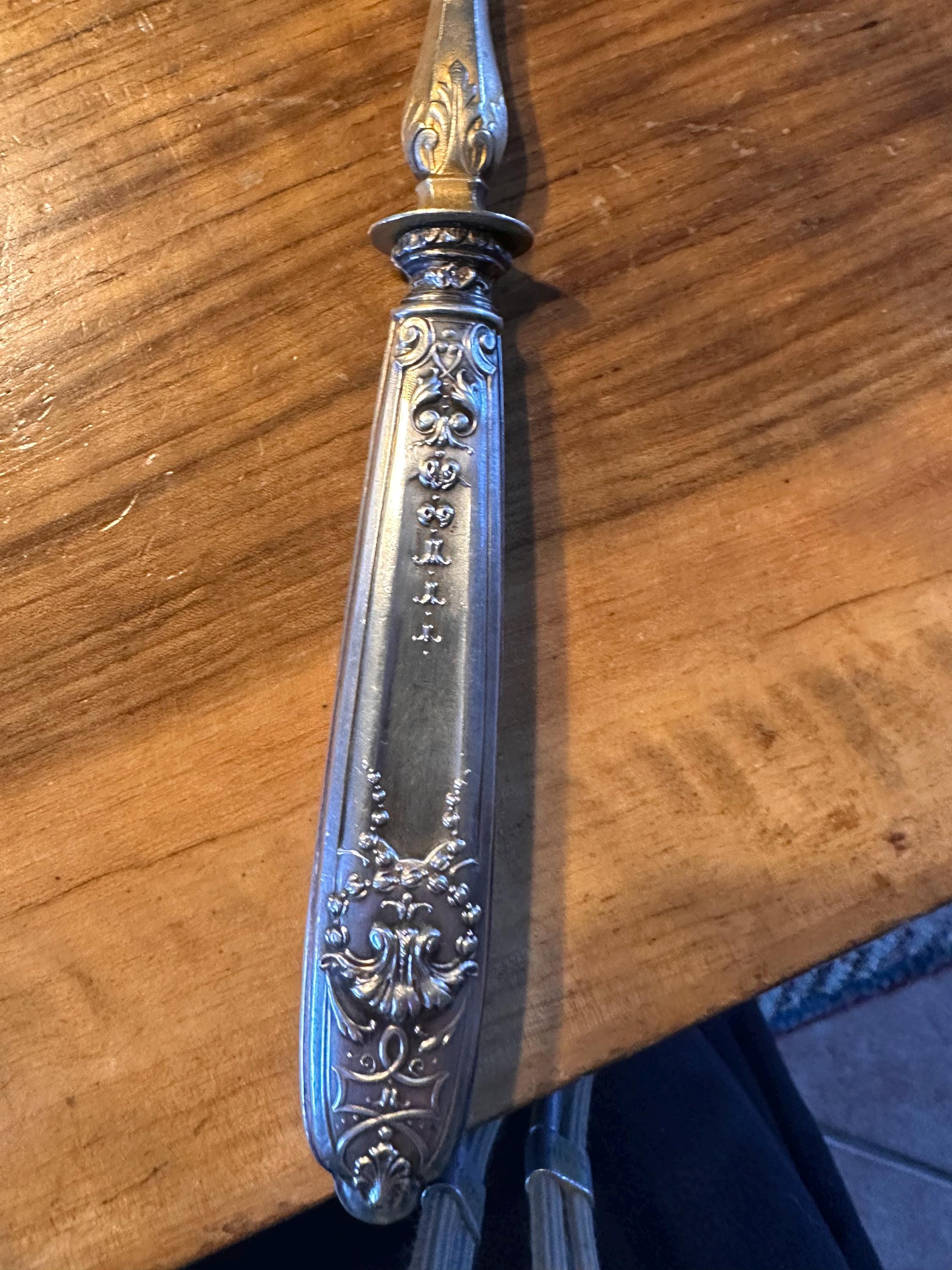 Pelle à gâteau ancienne en argent fourré et métal doré – Style Rocaille