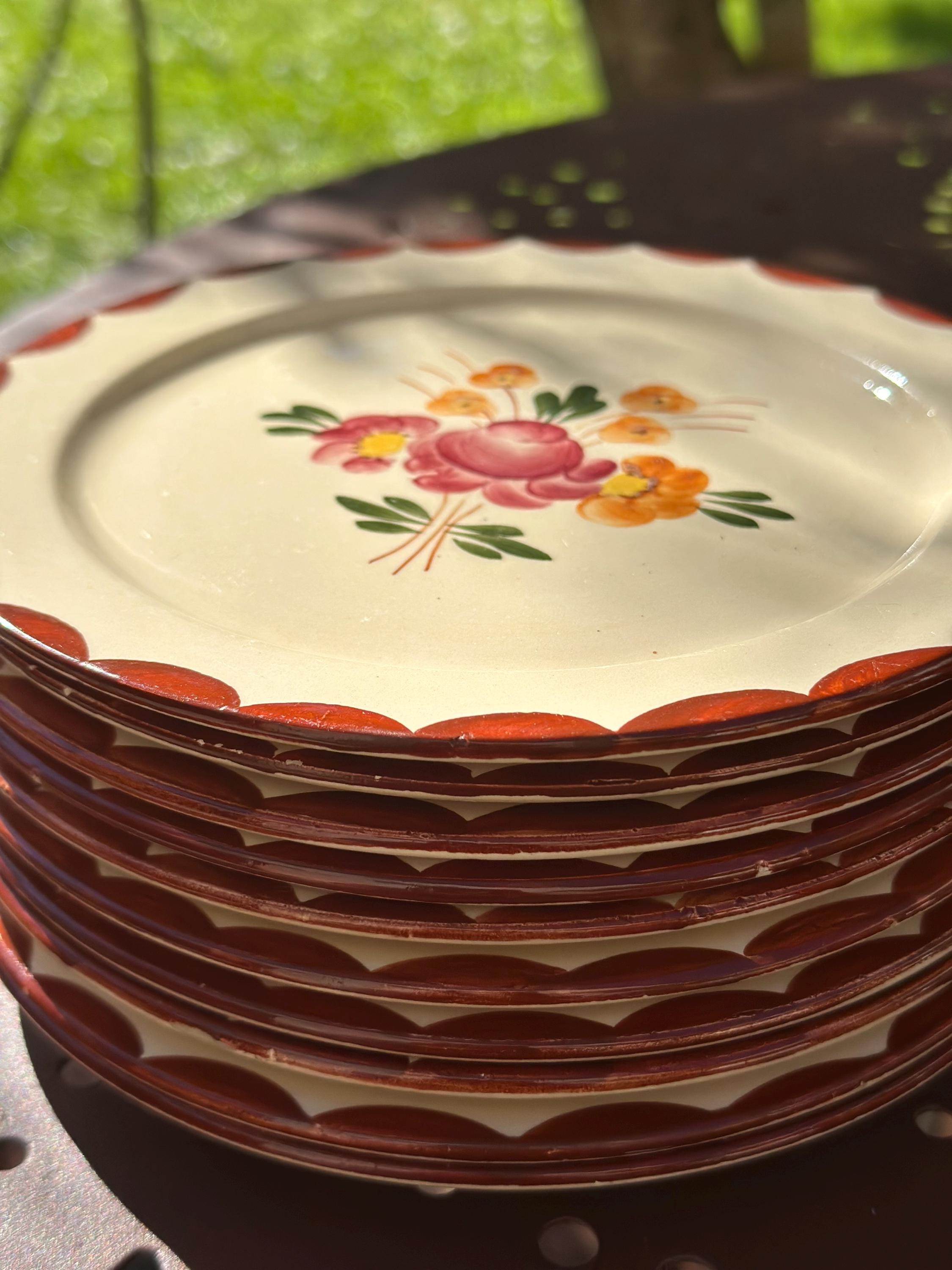 Set of 8 Longchamp "Tout à la Main" Plates – Vintage Hand-Painted Earthenware