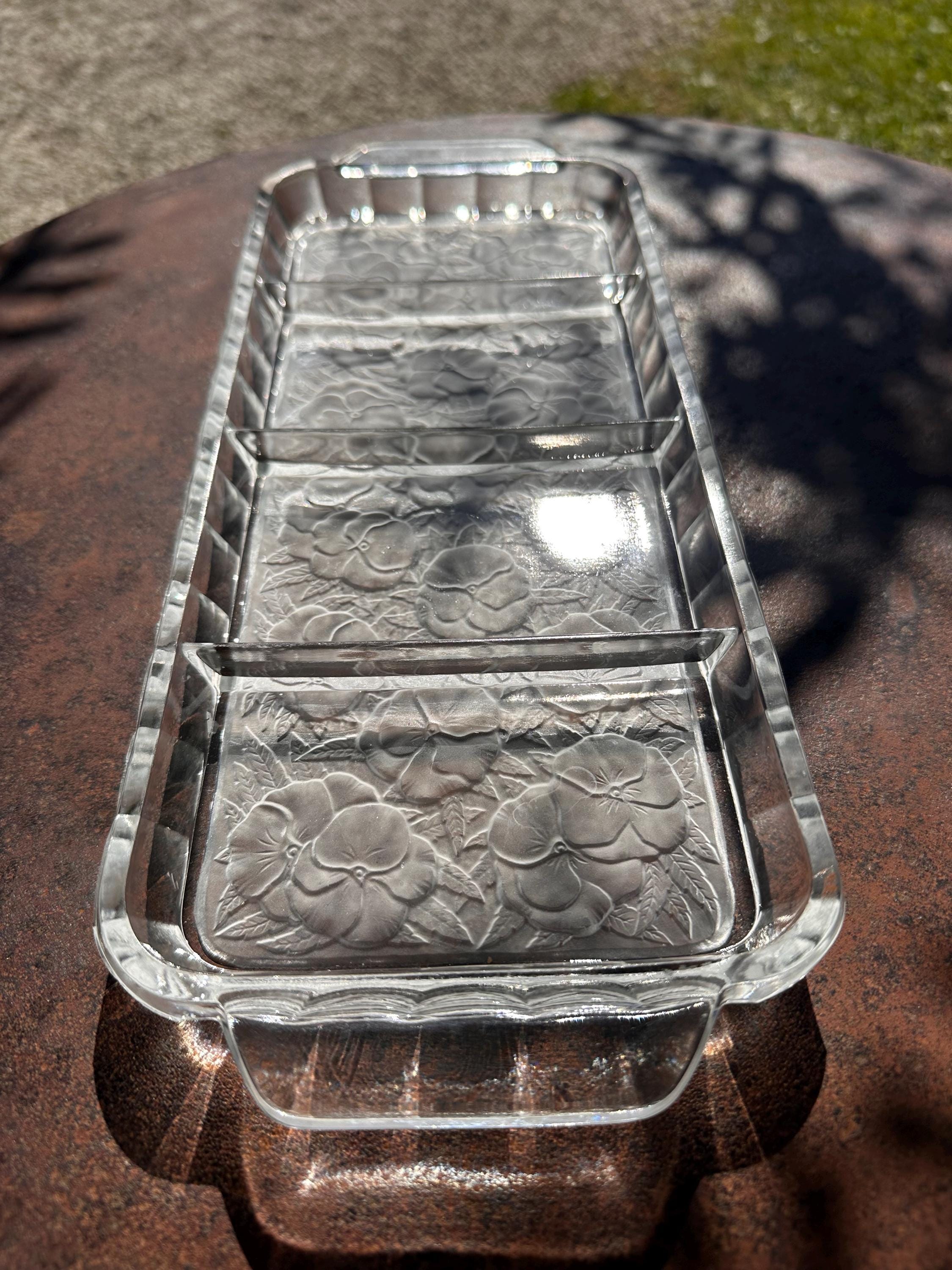 Molded glass divided dish by Portieux – Art Deco style