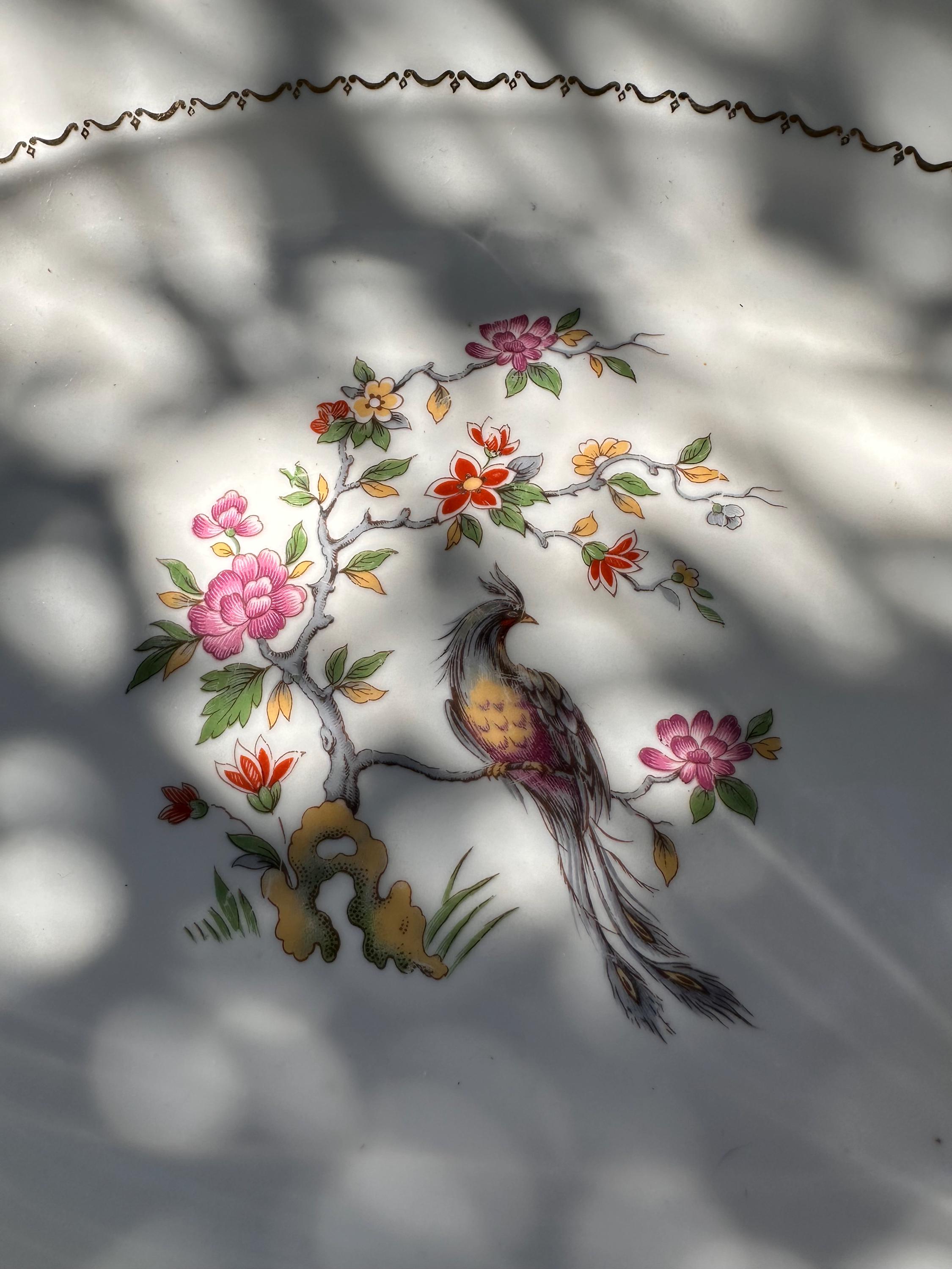 Vintage Serving Dish - Bird of Paradise and Scalloped Gold Rim