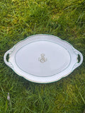 Plat de service ovale Art Nouveau – Porcelaine blanche, vert et or