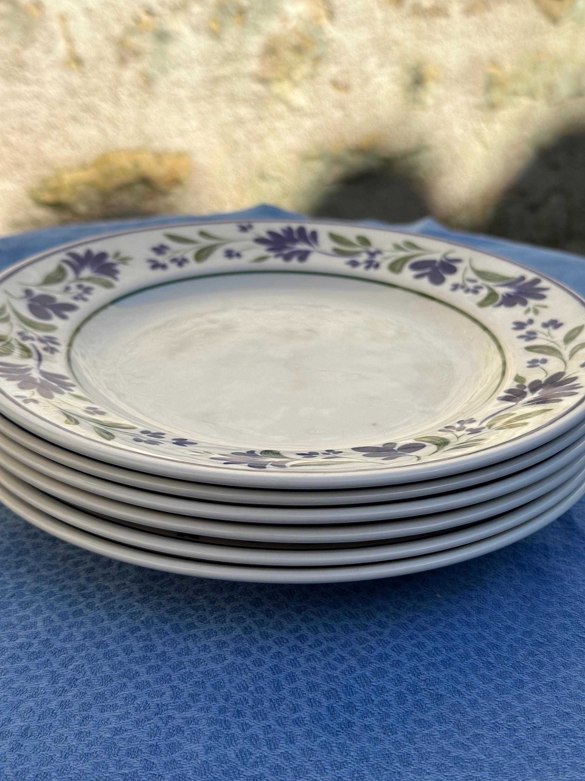 Churchill England Dessert Plates - Vintage English - Blue and Green Floral Pattern - Ironstone Made in England - Set of 6