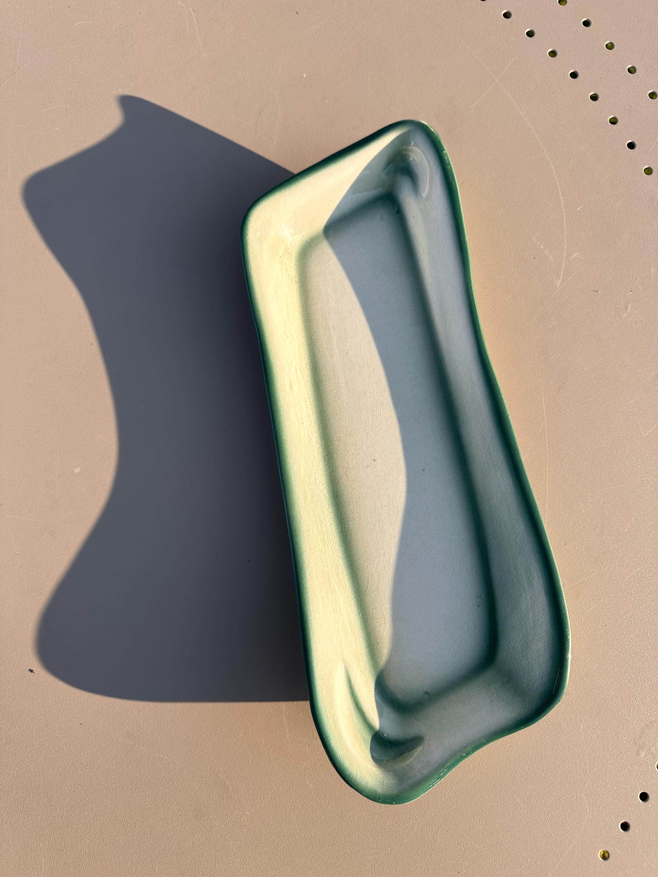 Plat Forme Libre Vintage Salins France – Céramique Années 50 Vert & Blanc