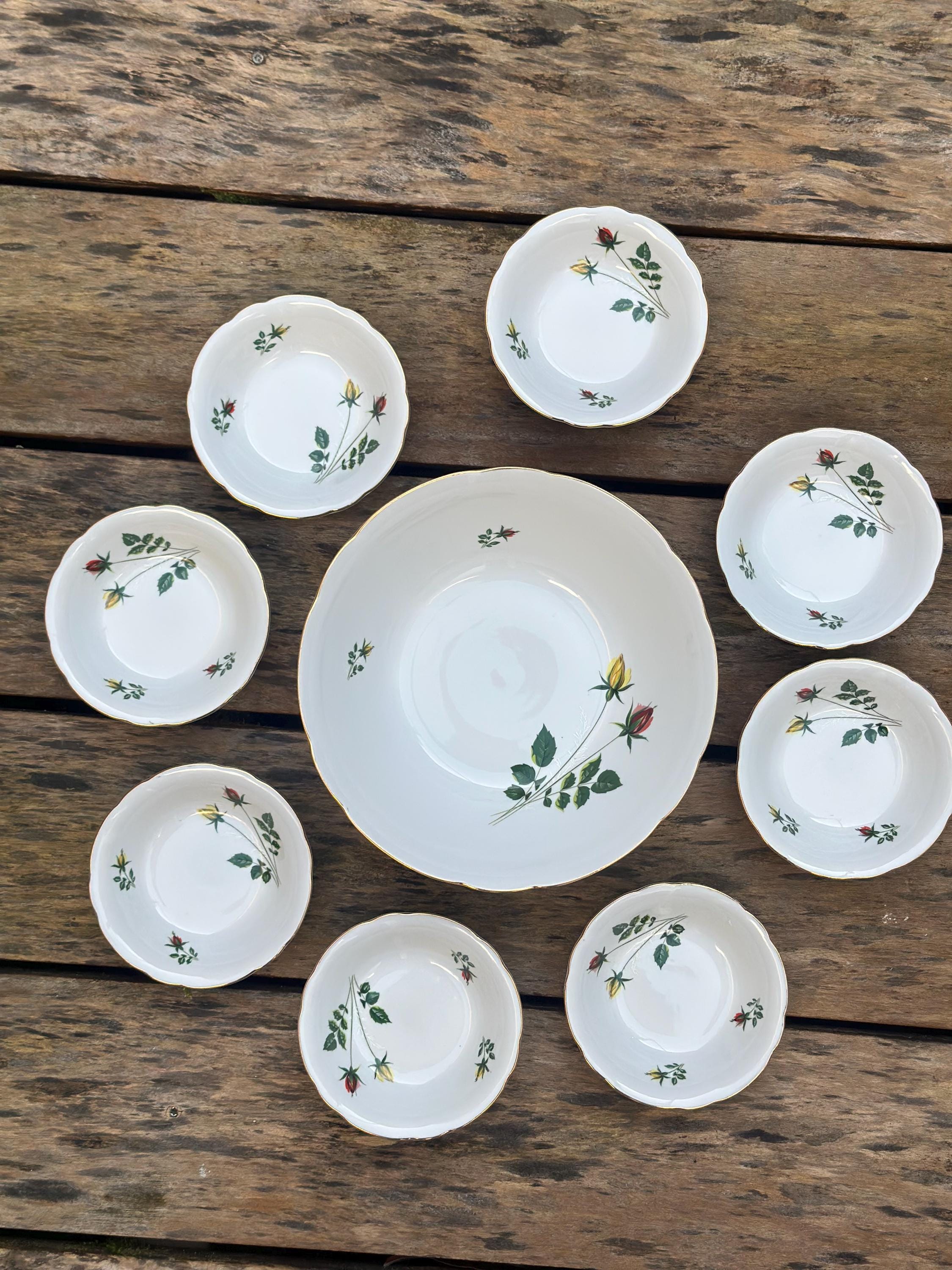 Vintage Bavaria Porcelain Dessert Set – Salad Bowl and 8 Small Bowls