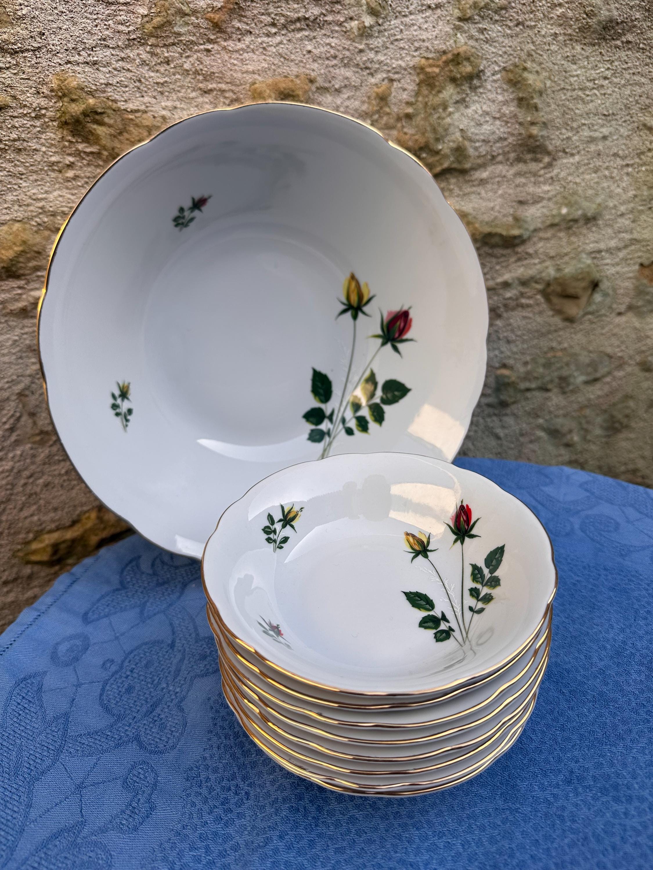 Vintage Bavaria Porcelain Dessert Set – Salad Bowl and 8 Small Bowls