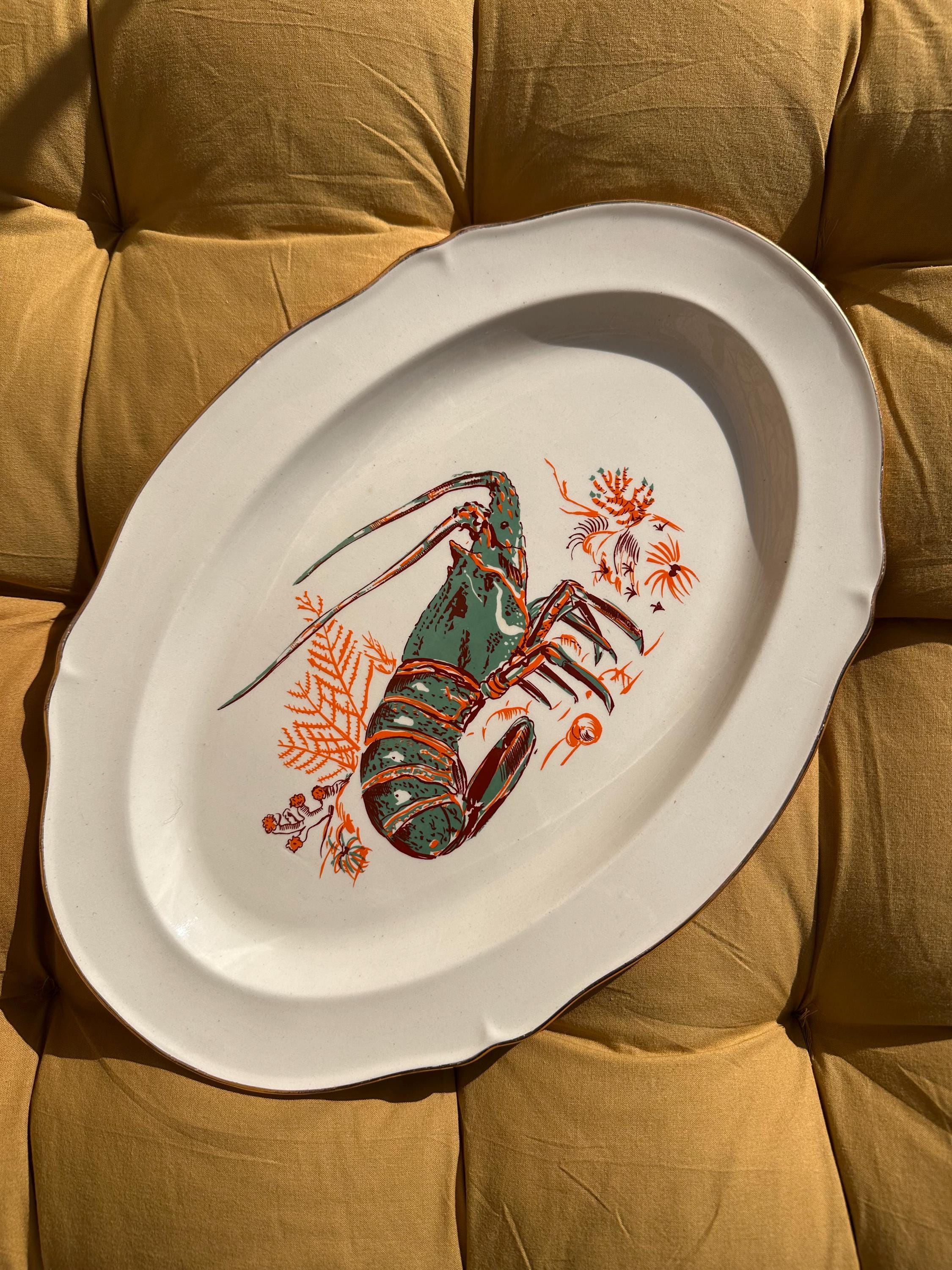Grand plat ovale en faïence L'Amandinoise – Décor Langouste