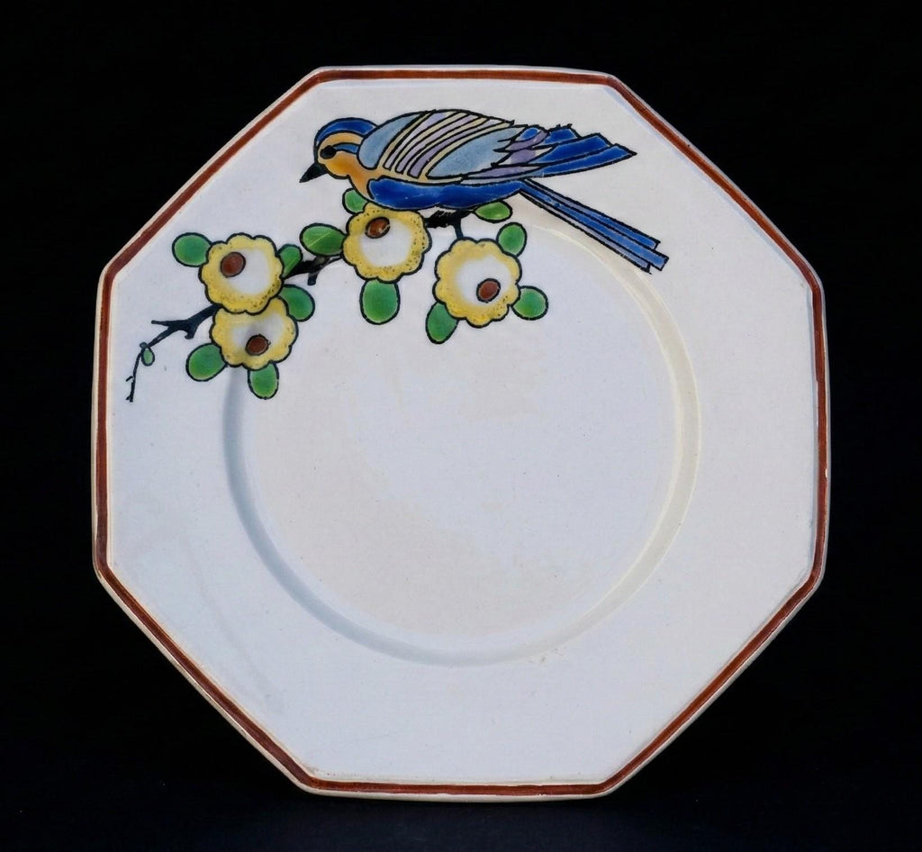 Assiette octogonale Longwy – Motif oiseau Art Déco