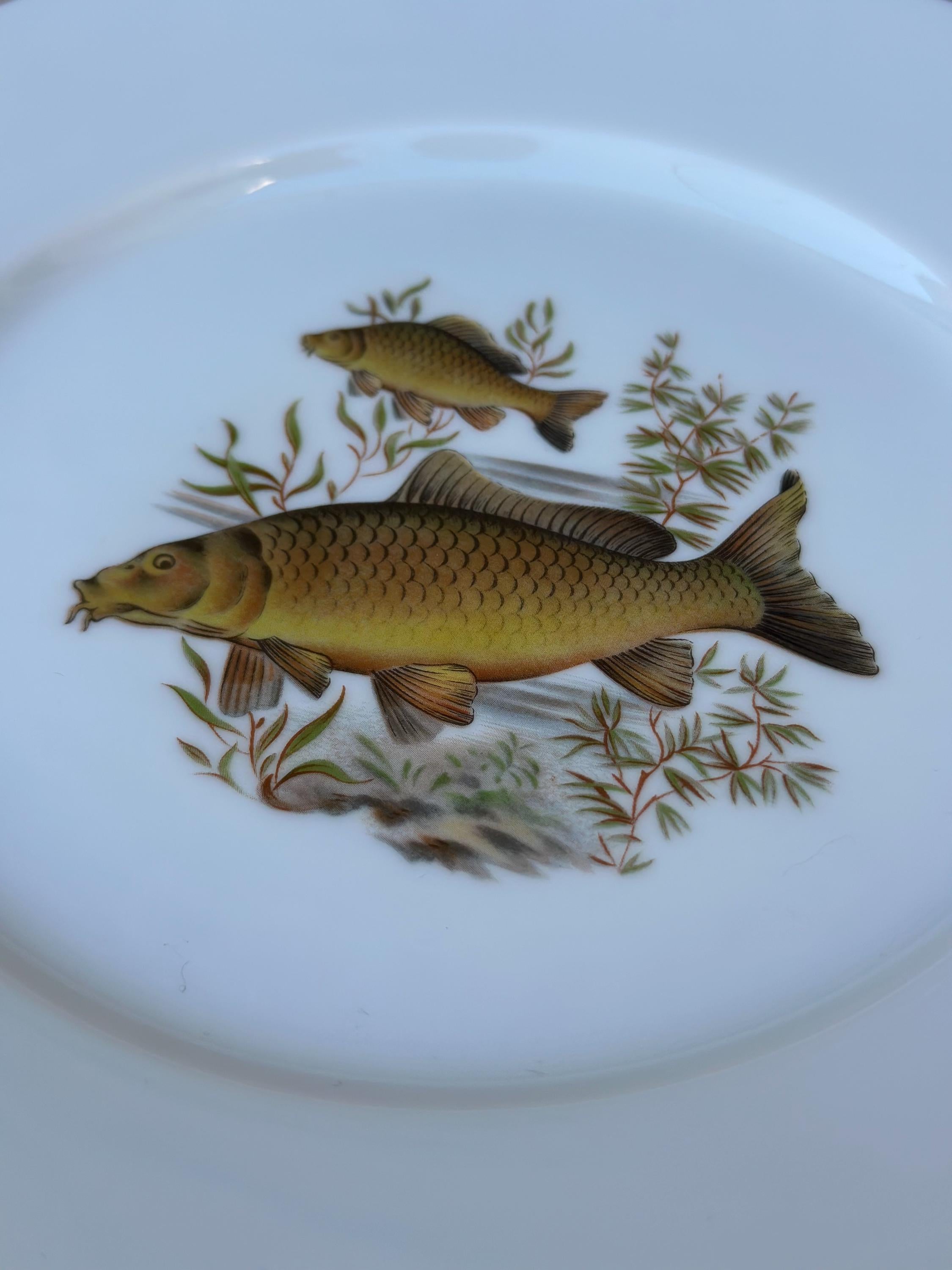 3 assiettes à poisson anciennes en porcelaine de Limoges