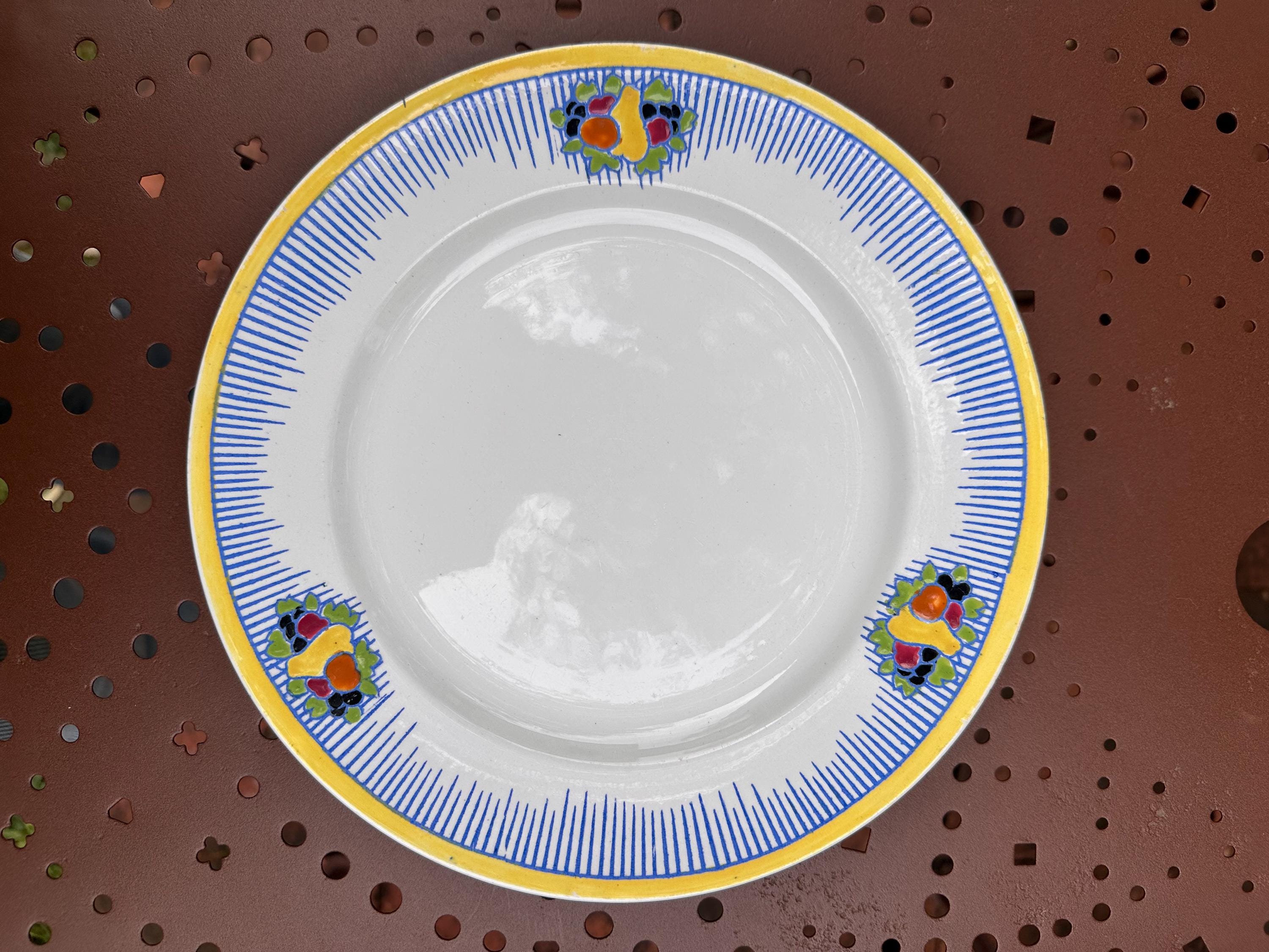 Lot de 10 Assiettes Boch Frères La Louvière Art Déco, Décor Fruitier