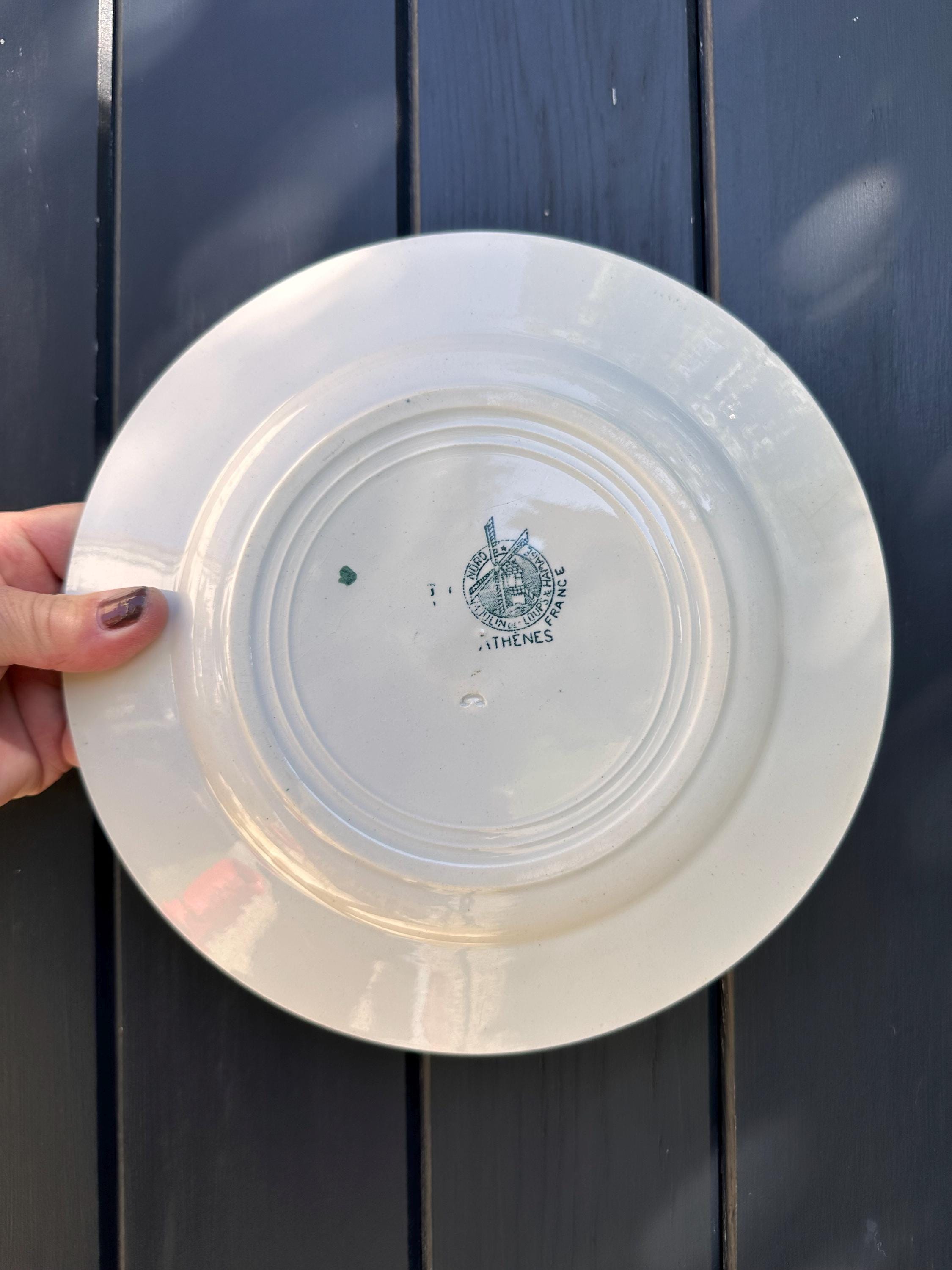 "Moulin des Loups & Hamage" earthenware plate "Athènes" – Blue-green decoration