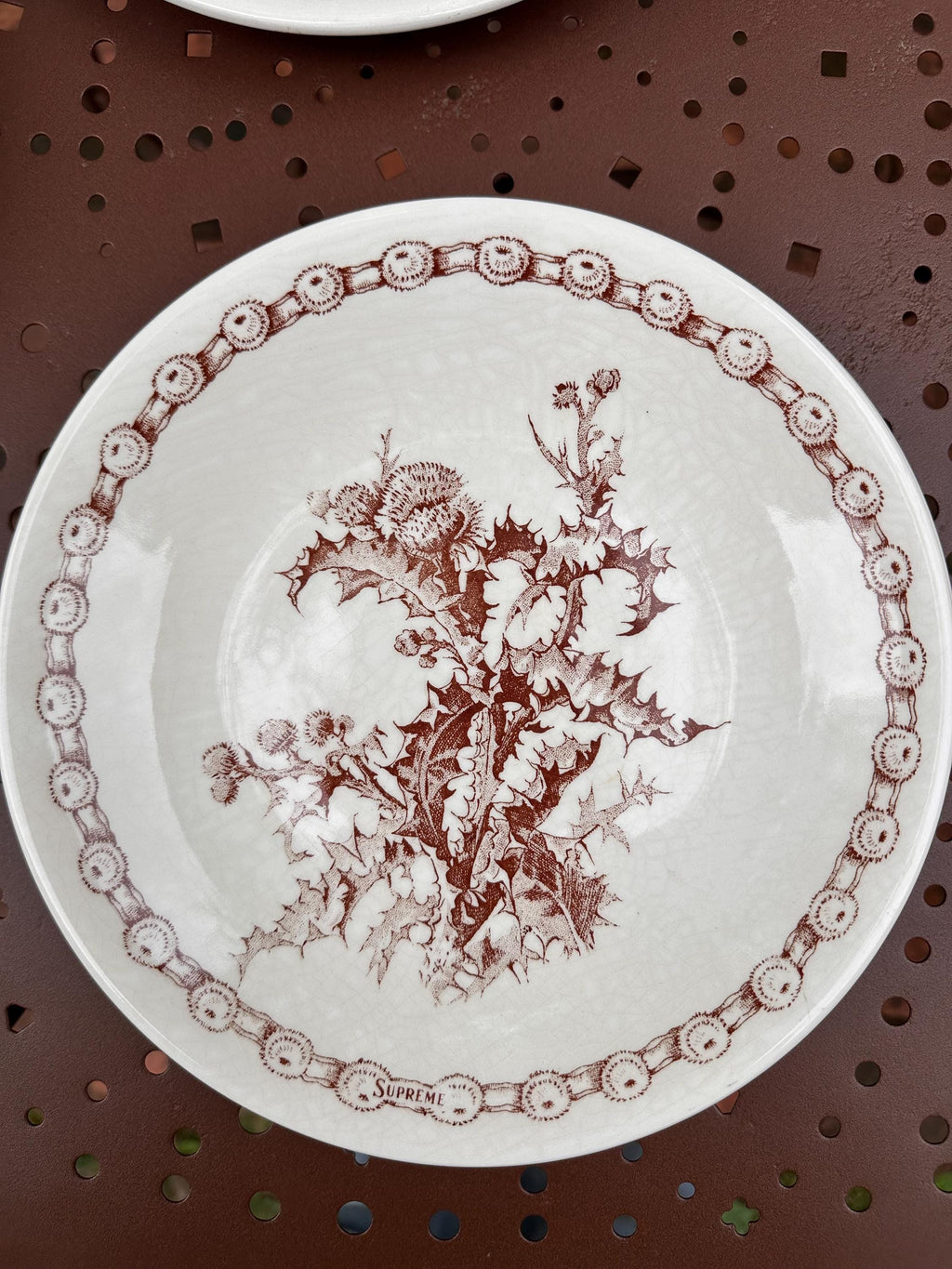 assiettes creuses vintage "Suprême" – Décor chardons marron Lot de 6