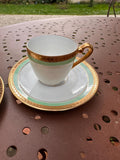 Duo de tasses à espresso anciennes E. Viel France – Vert d’eau et or