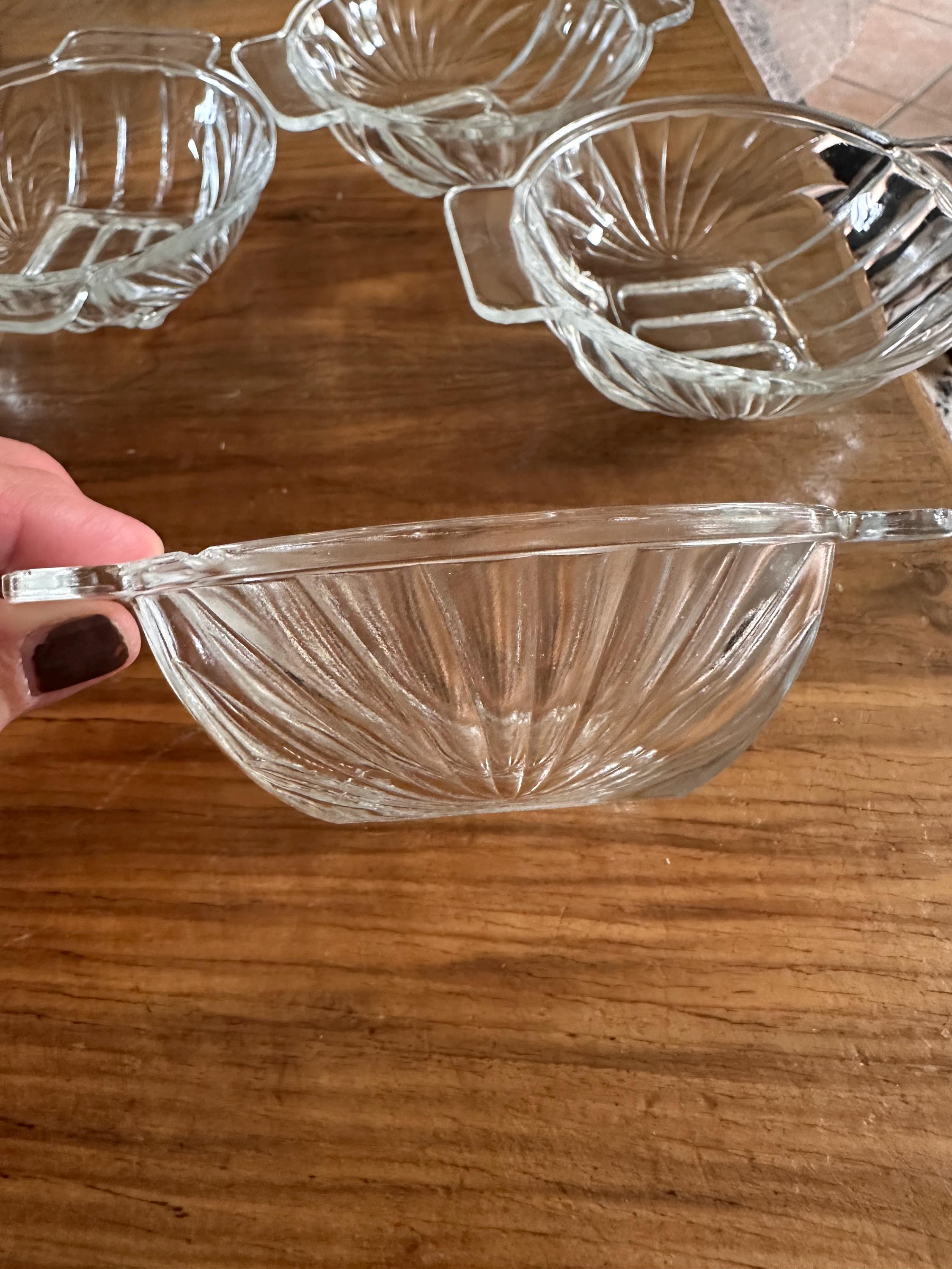 Lot de 4 Ramequins Vintage en Verre Moulé à Oreilles - Style Art Déco