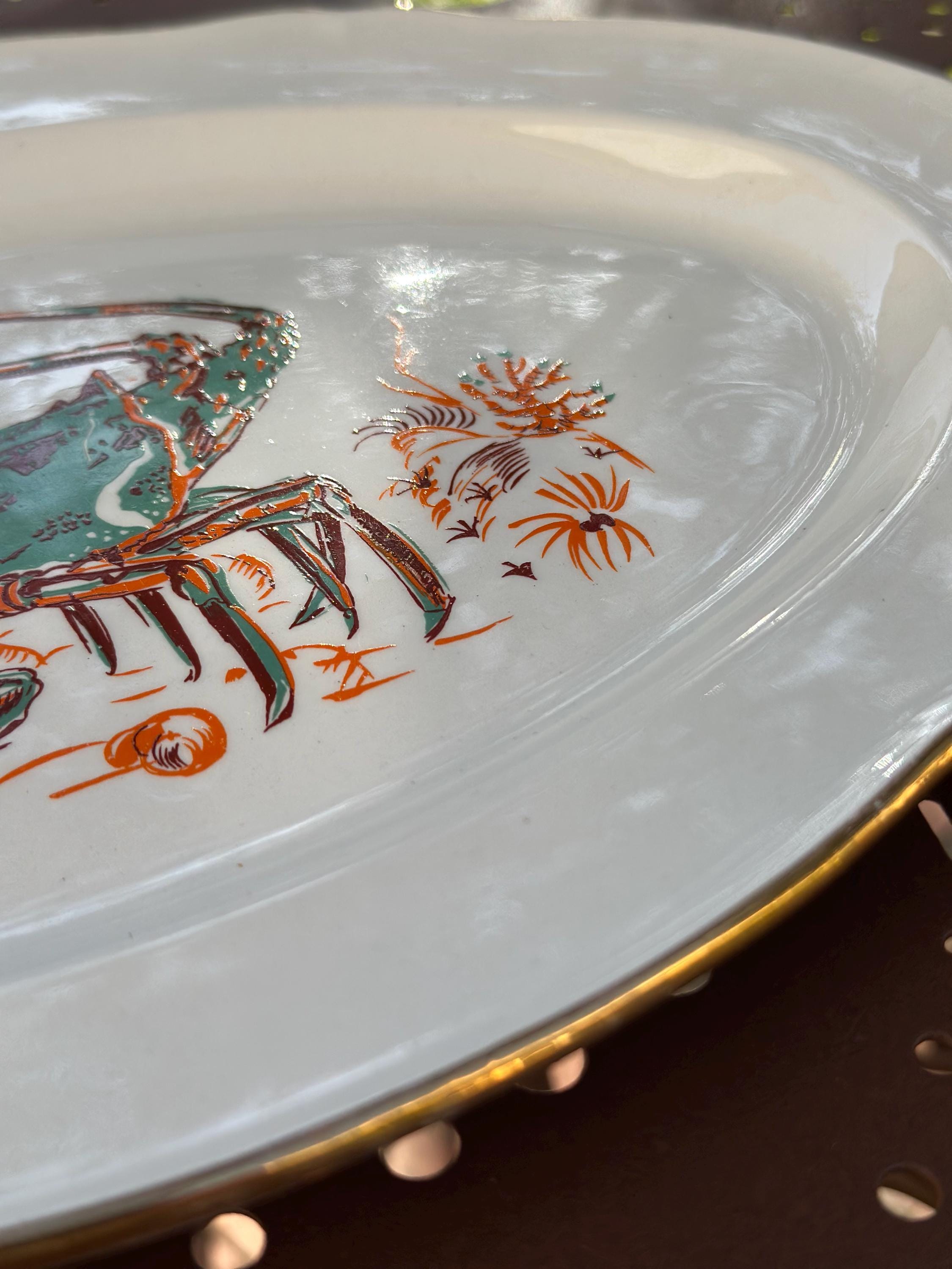 Grand plat ovale en faïence L'Amandinoise – Décor Langouste