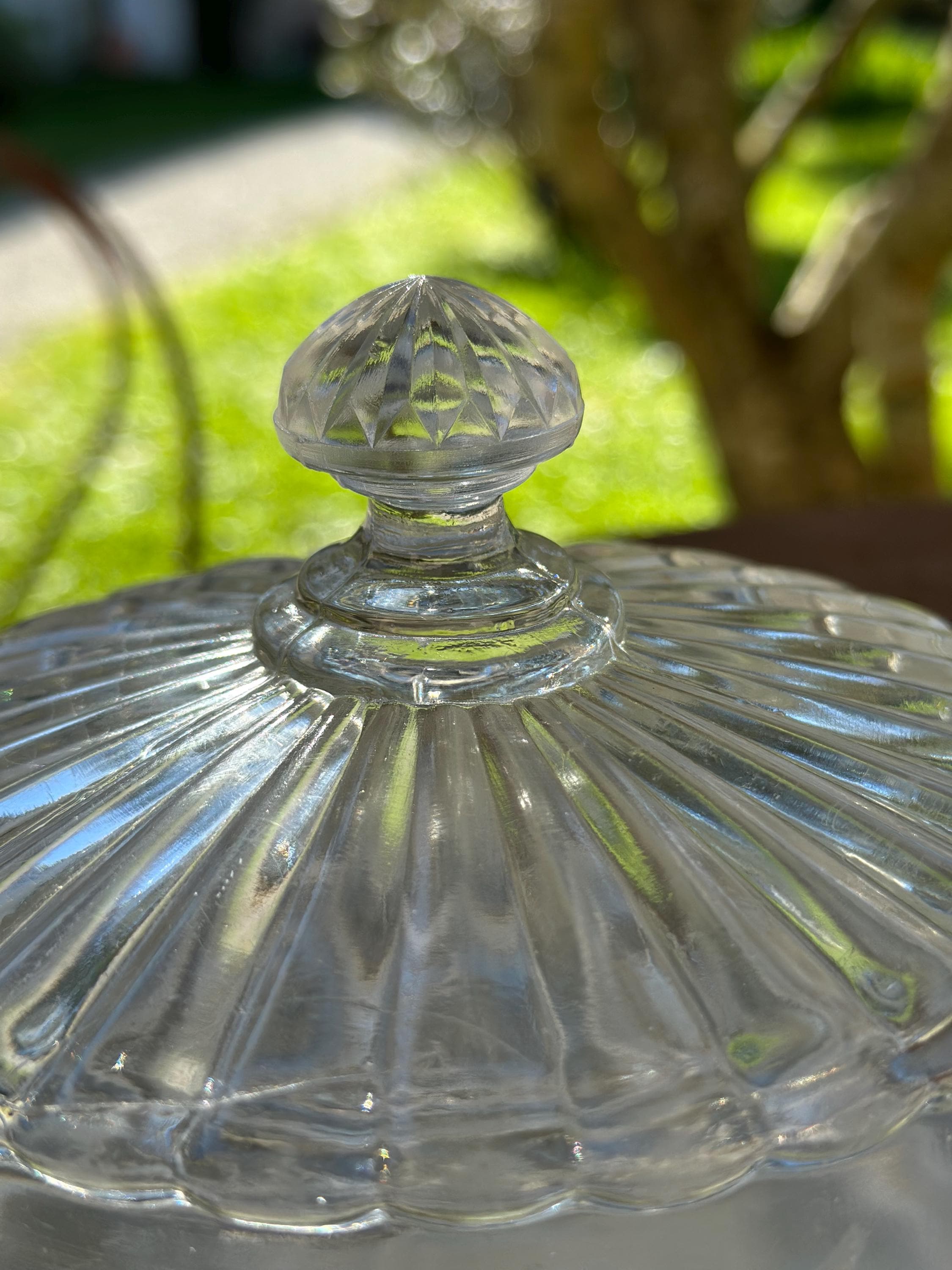 Vintage molded glass cheese cloche – Floral design