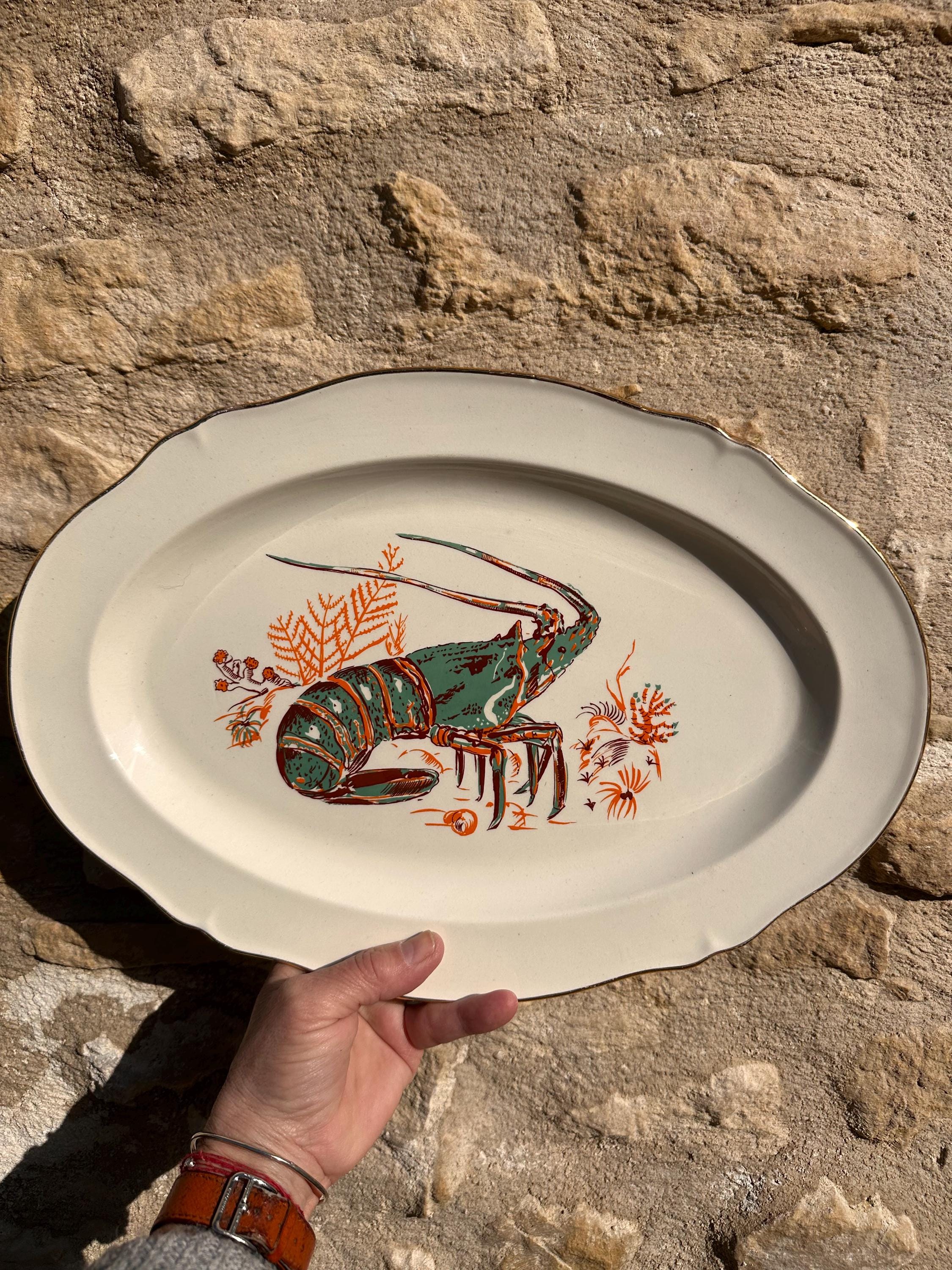 Grand plat ovale en faïence L'Amandinoise – Décor Langouste