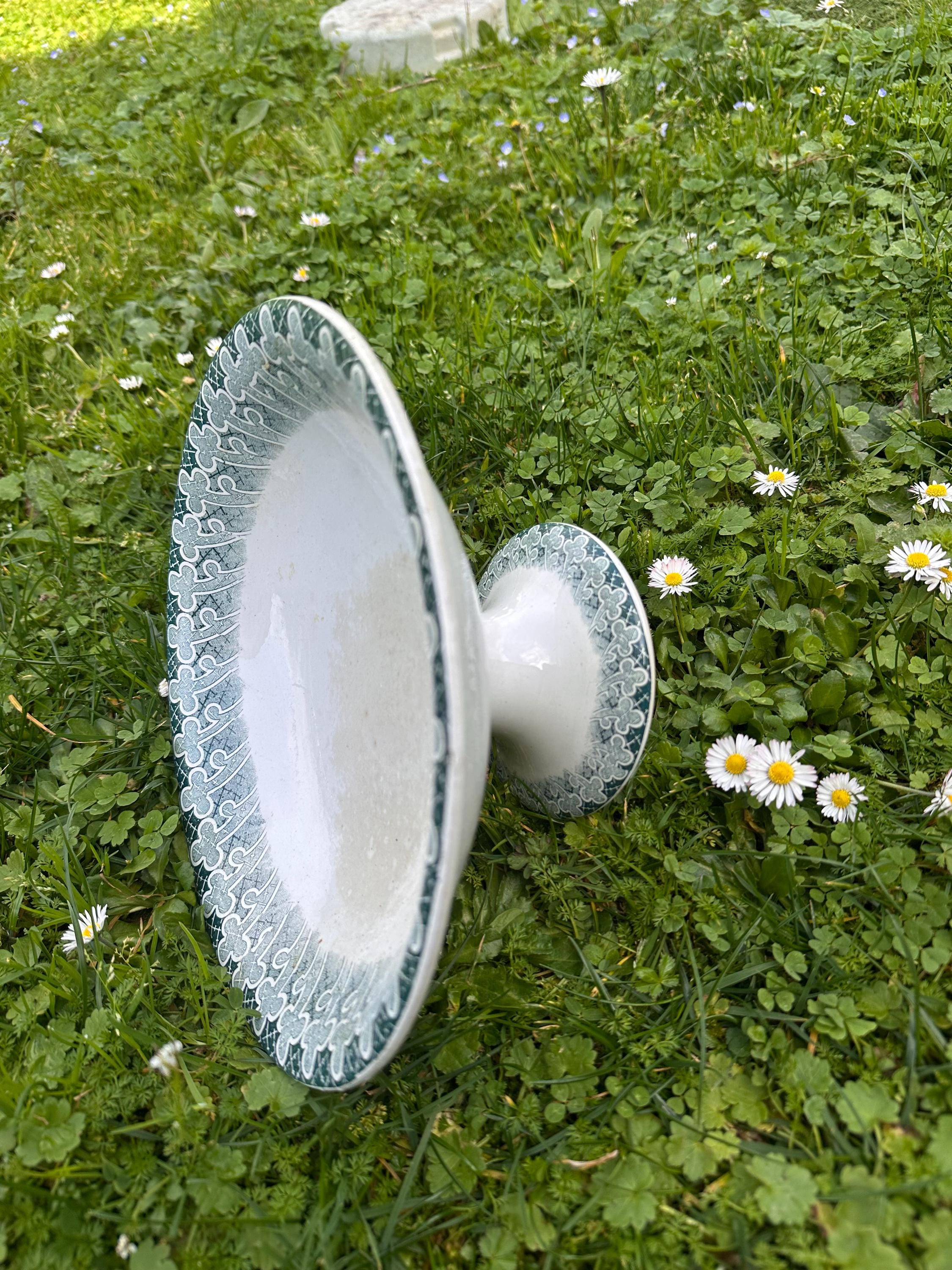 Antique Saint-Amand et Hamage "Richelieu" Compote Dish - Green Ironstone
