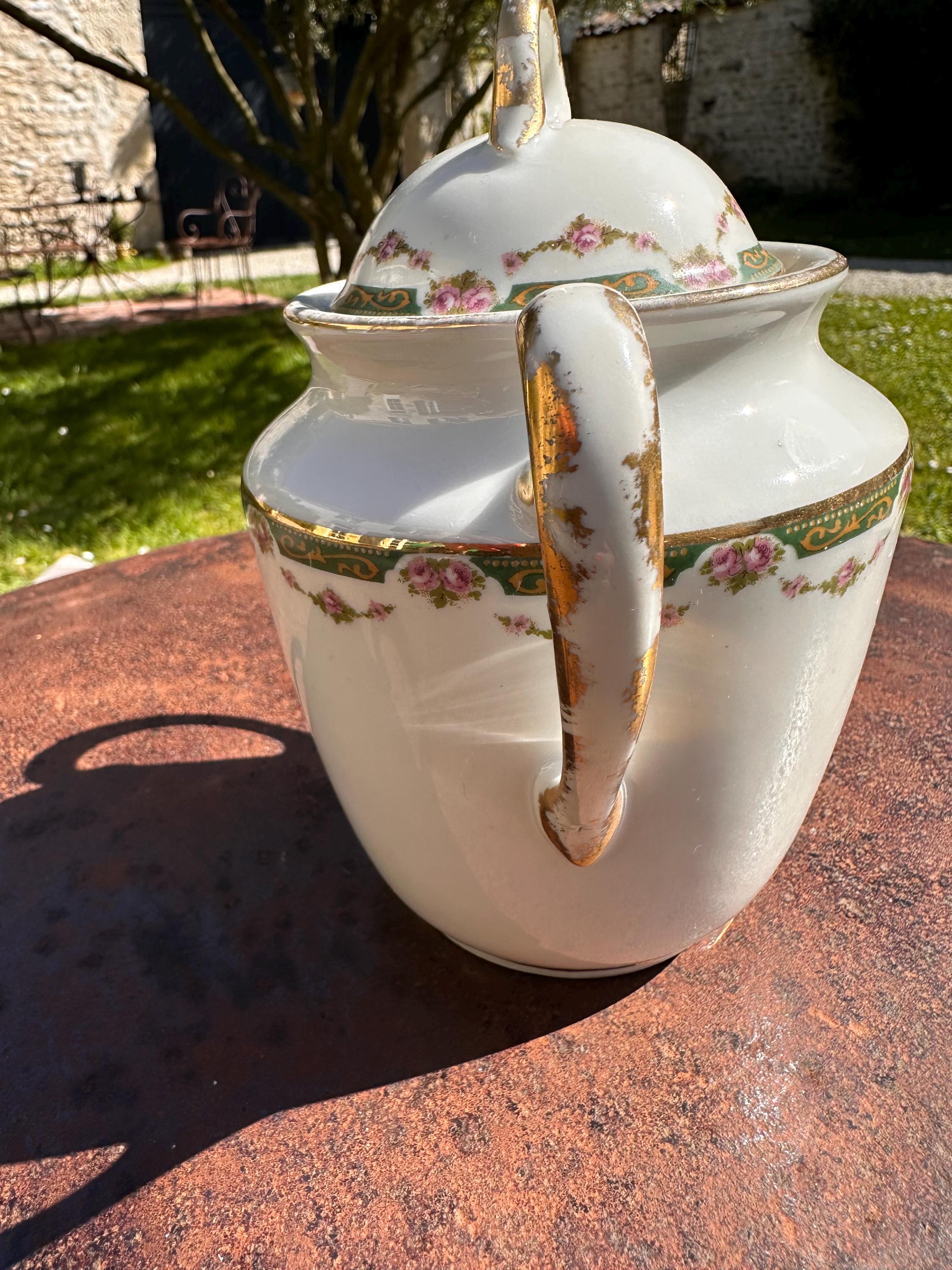 Paul Pastaud Limoges Porcelain Coffee Set, Roses & Gold (Set of 3)