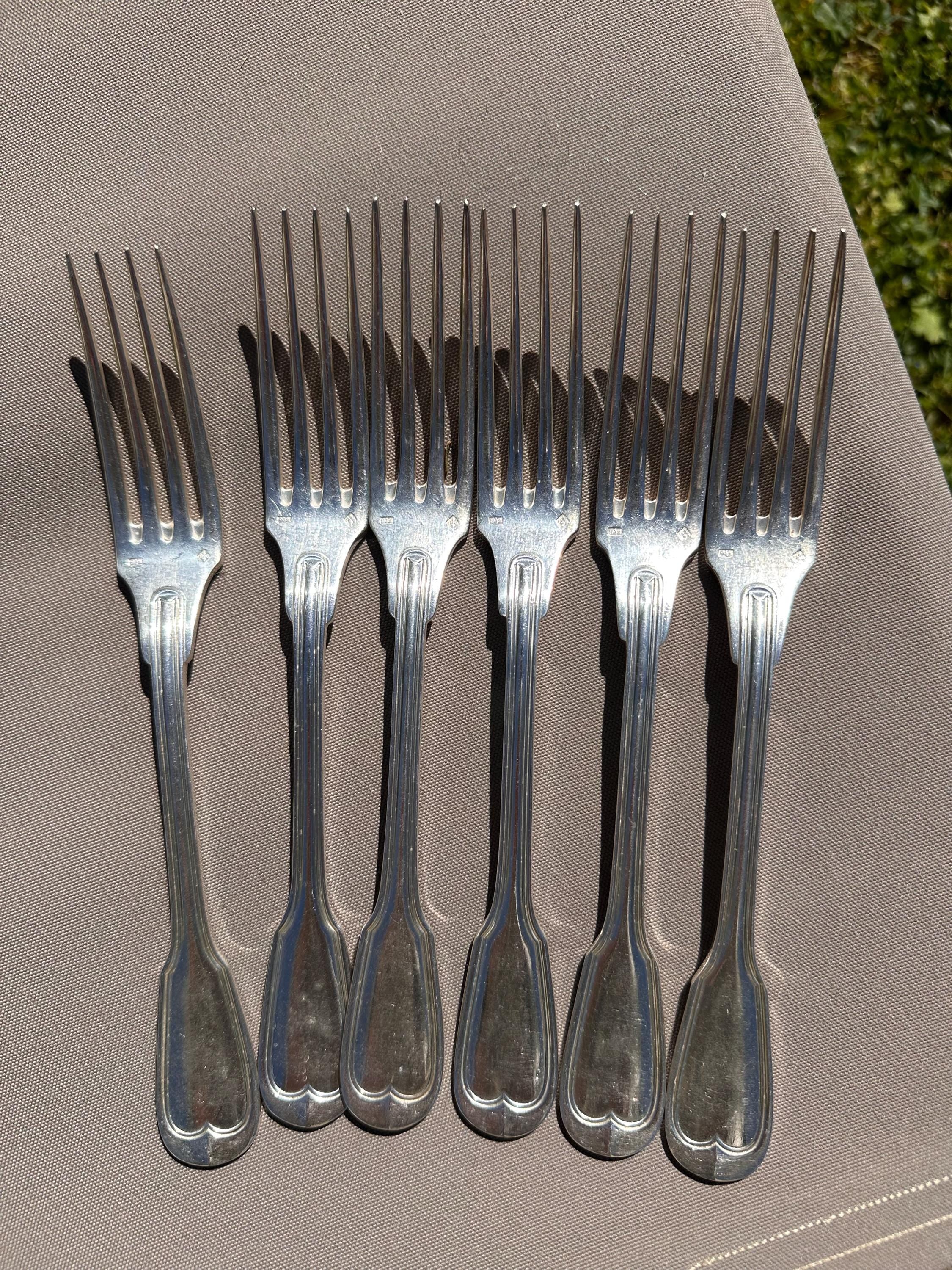 6 fourchettes en métal argenté Gabriel Gay Grenoble – Modèle Filet