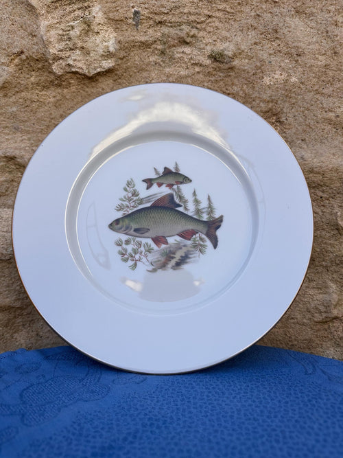 3 assiettes à poisson anciennes en porcelaine de Limoges