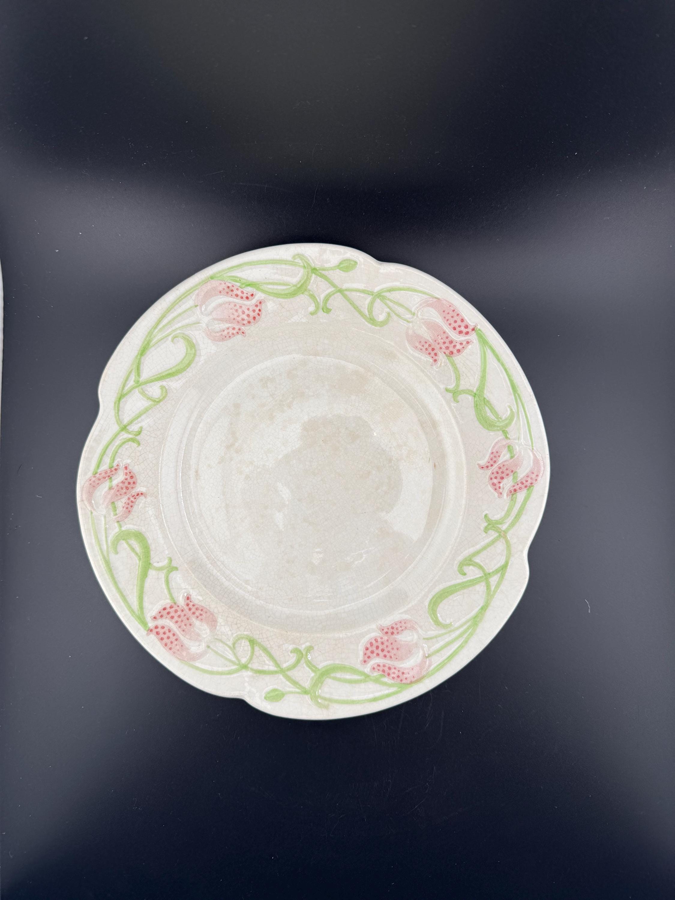 Lot de 3 Assiettes Sarreguemines "Tircis" – Faïence U&C Art Nouveau