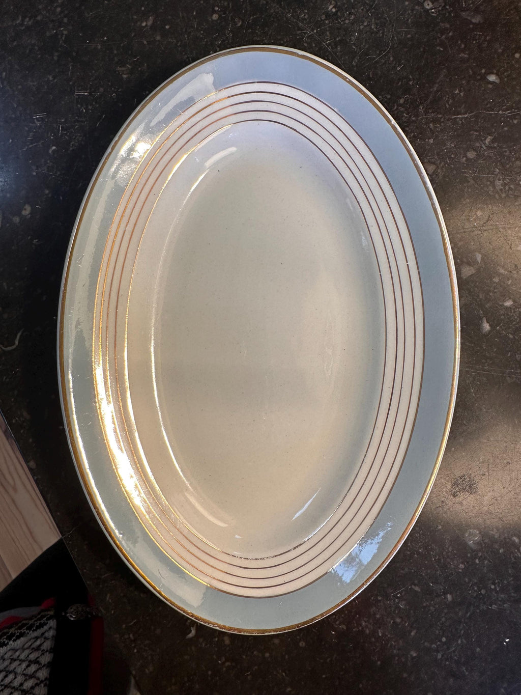 Raviers coupelles Vintage Lunéville K&G – Modèle Art Déco Demi-Porcelaine à Filets Or et Bande Bleue – France, Années 30/40 - lot de 2