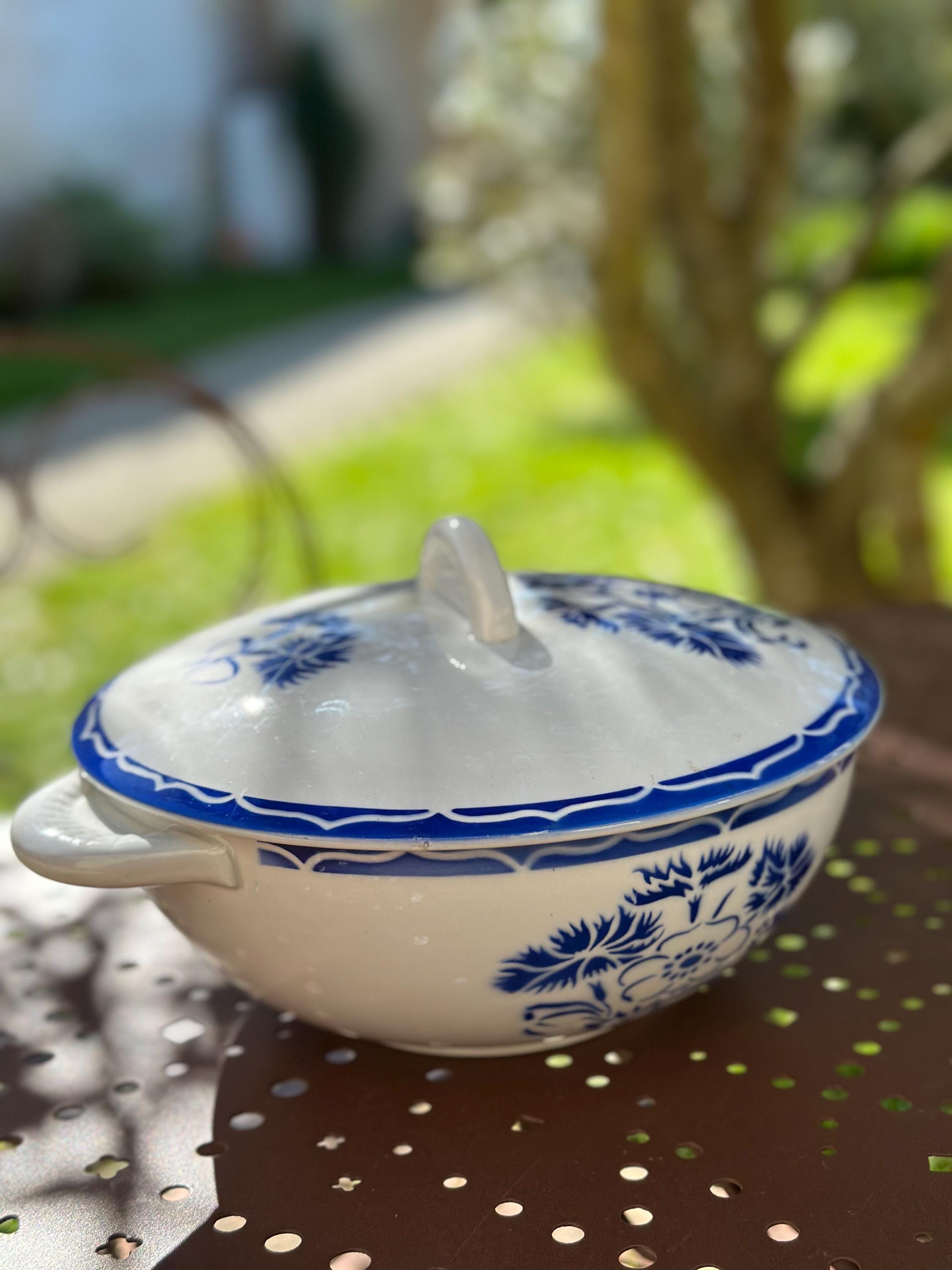 Antique semi-porcelain soup tureen, Lunéville – Annecy pattern