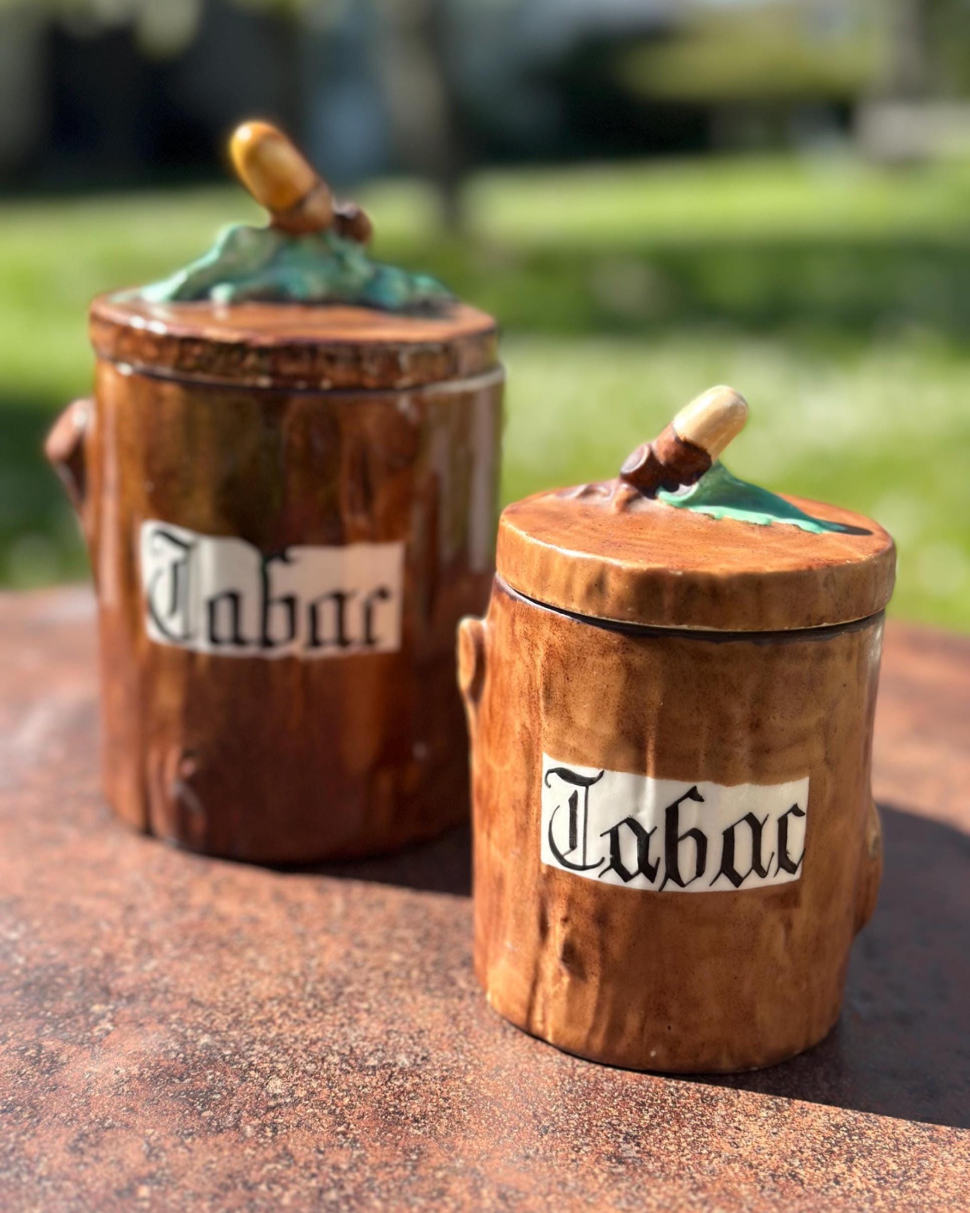 Old slipware tobacco jar – Tree trunk shape