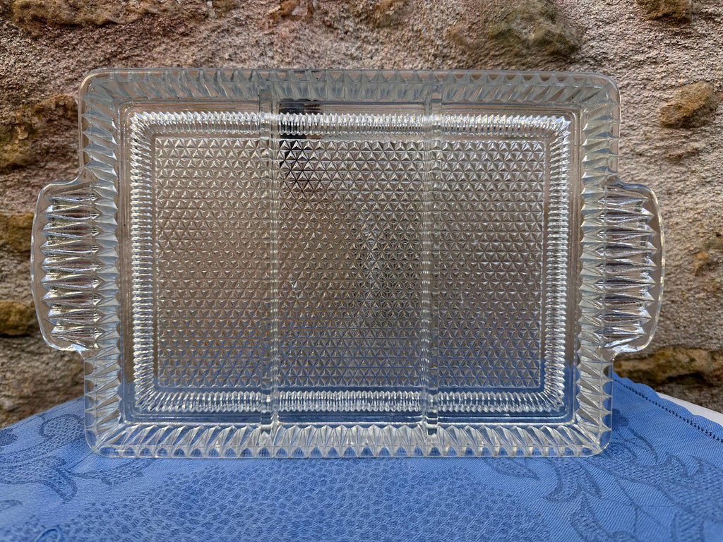 Plateau apéritif compartimenté en verre moulé Art Déco
