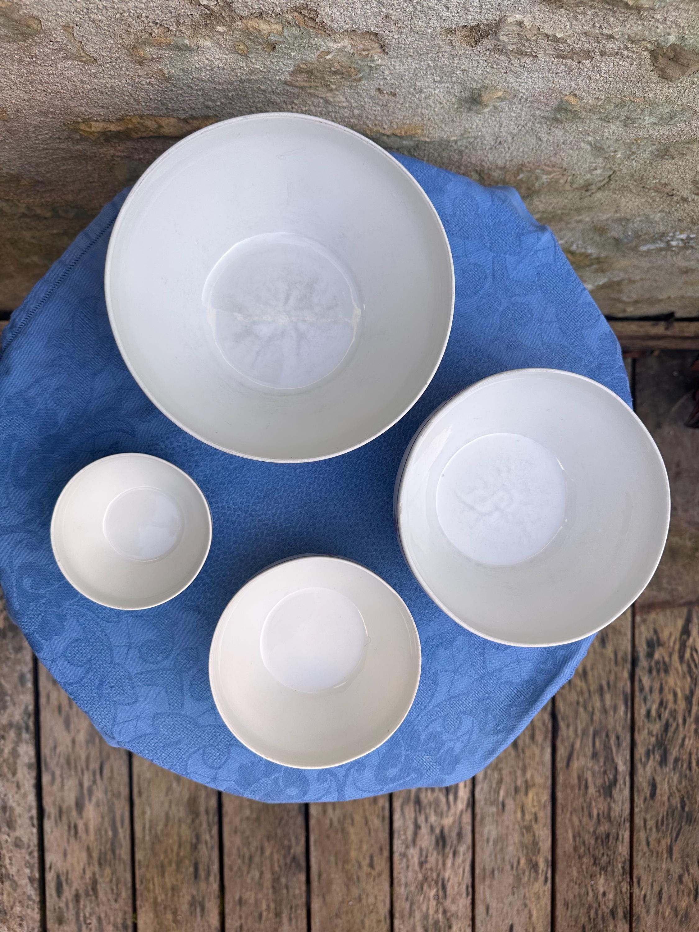 Set of 4 Vintage Porcelain Faceted Nesting Bowls with Rose Decor