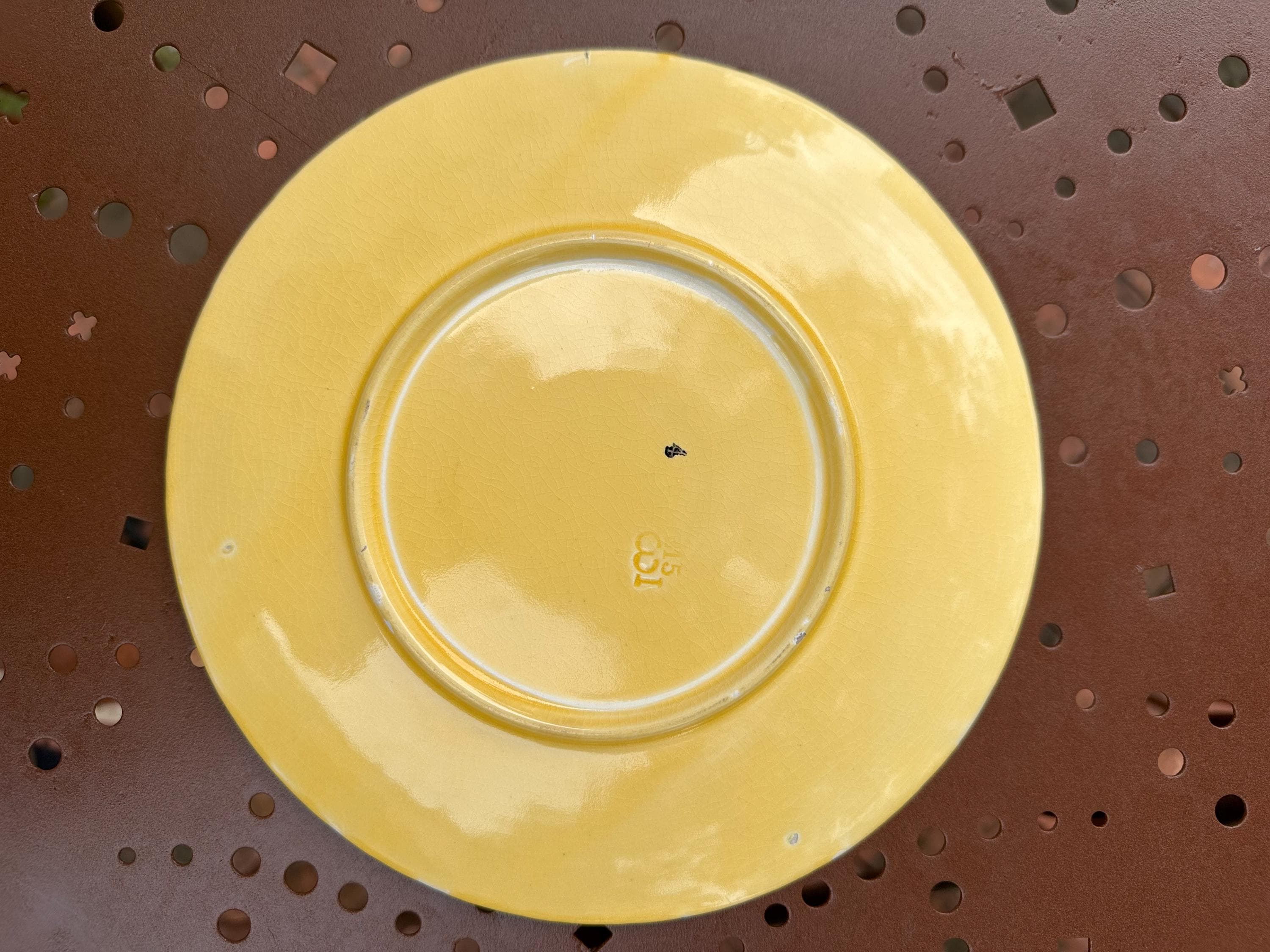 Antique yellow majolica plate – Wheat and cornflower motif