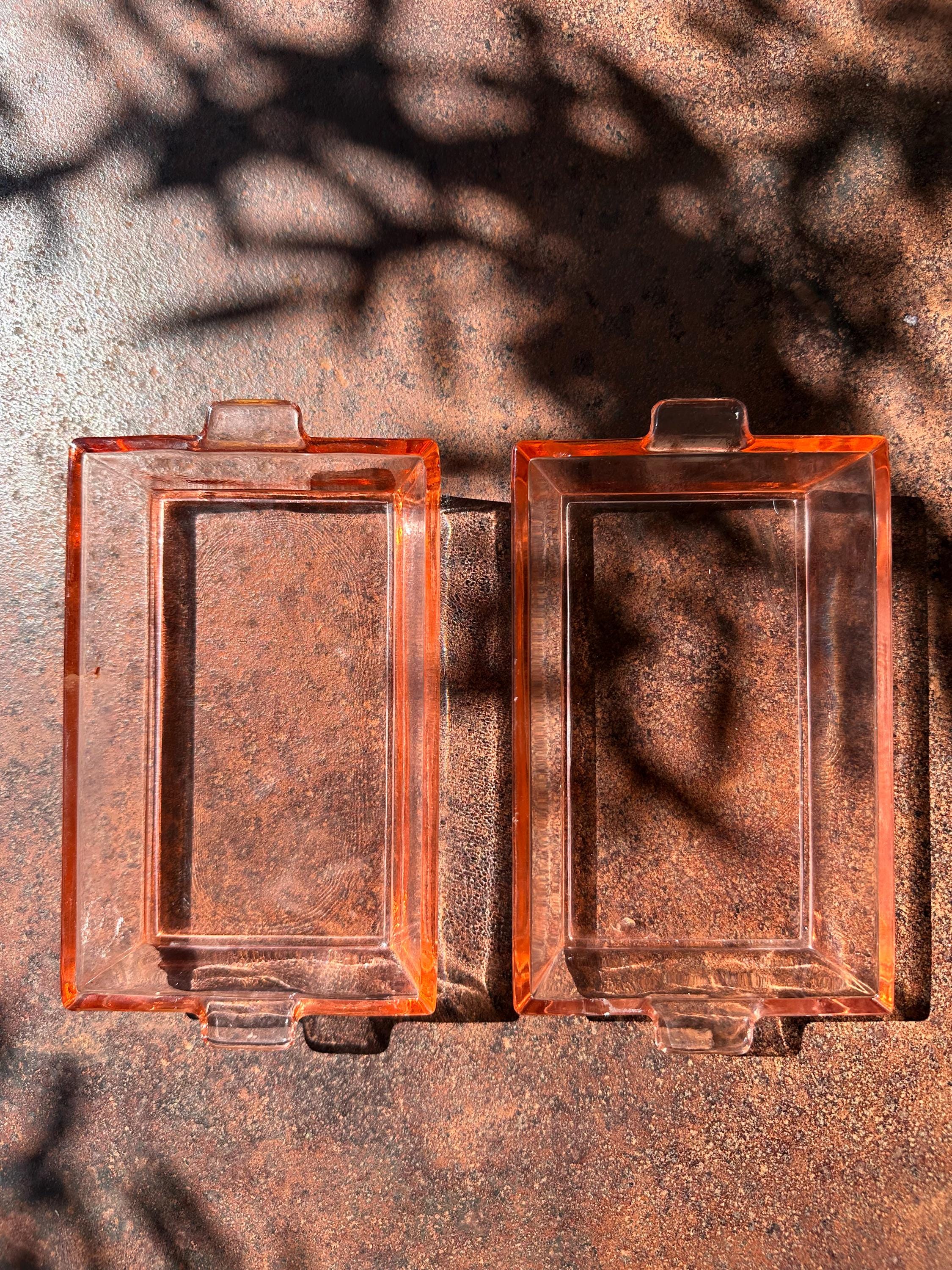 Lot de 2 petits plats rectangulaires en verre rose Rosaline