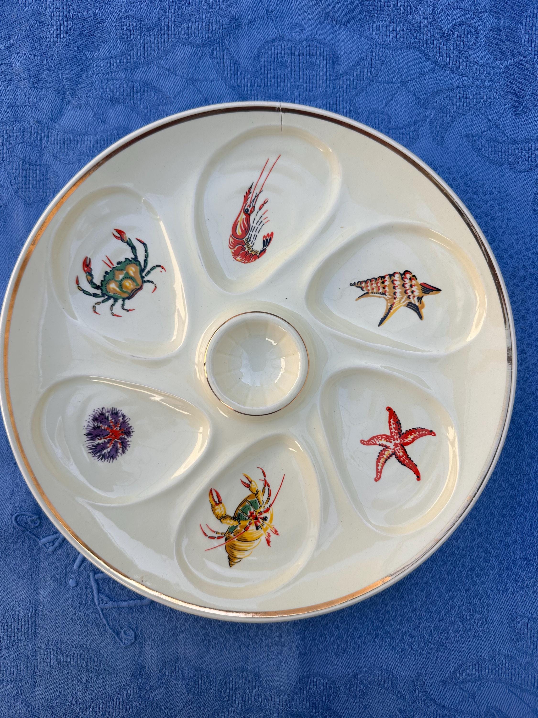 Set of 4 Salins France "Seafood" Oyster Plates – Vintage Faience