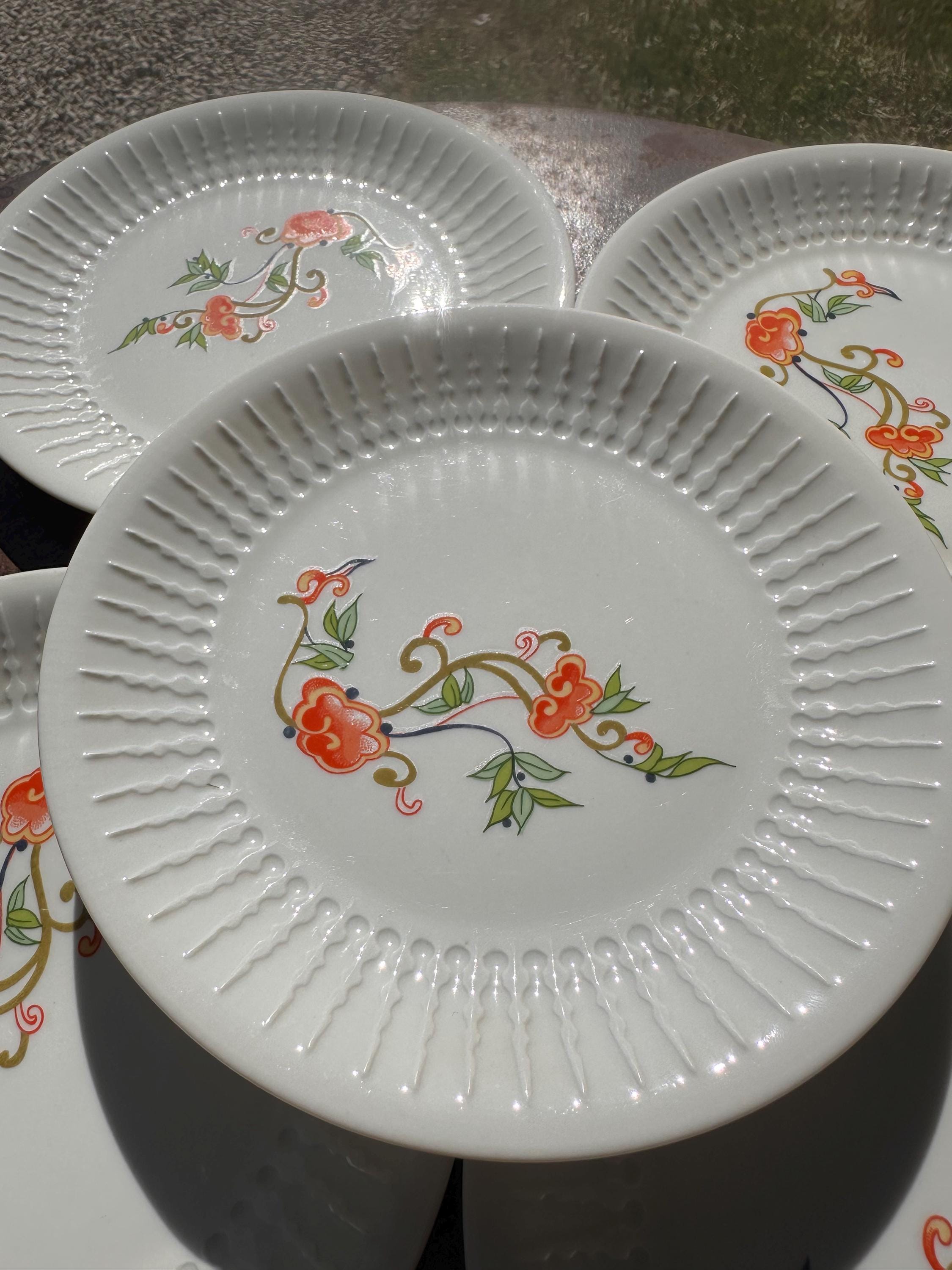 Set of 5 Chauvigny FD Dessert Plates, Vintage Fluted Rim Porcelain