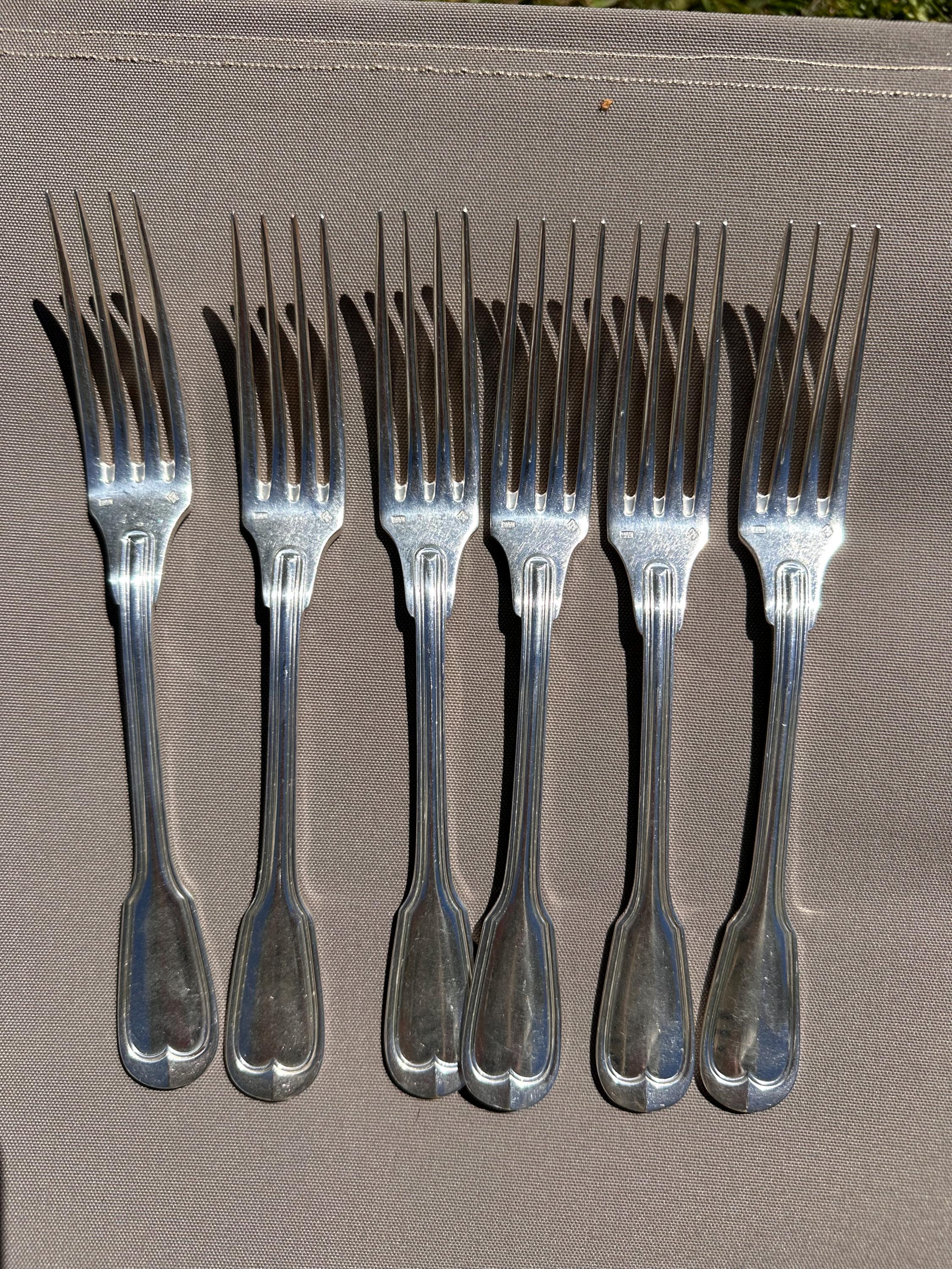 6 fourchettes en métal argenté Gabriel Gay Grenoble – Modèle Filet