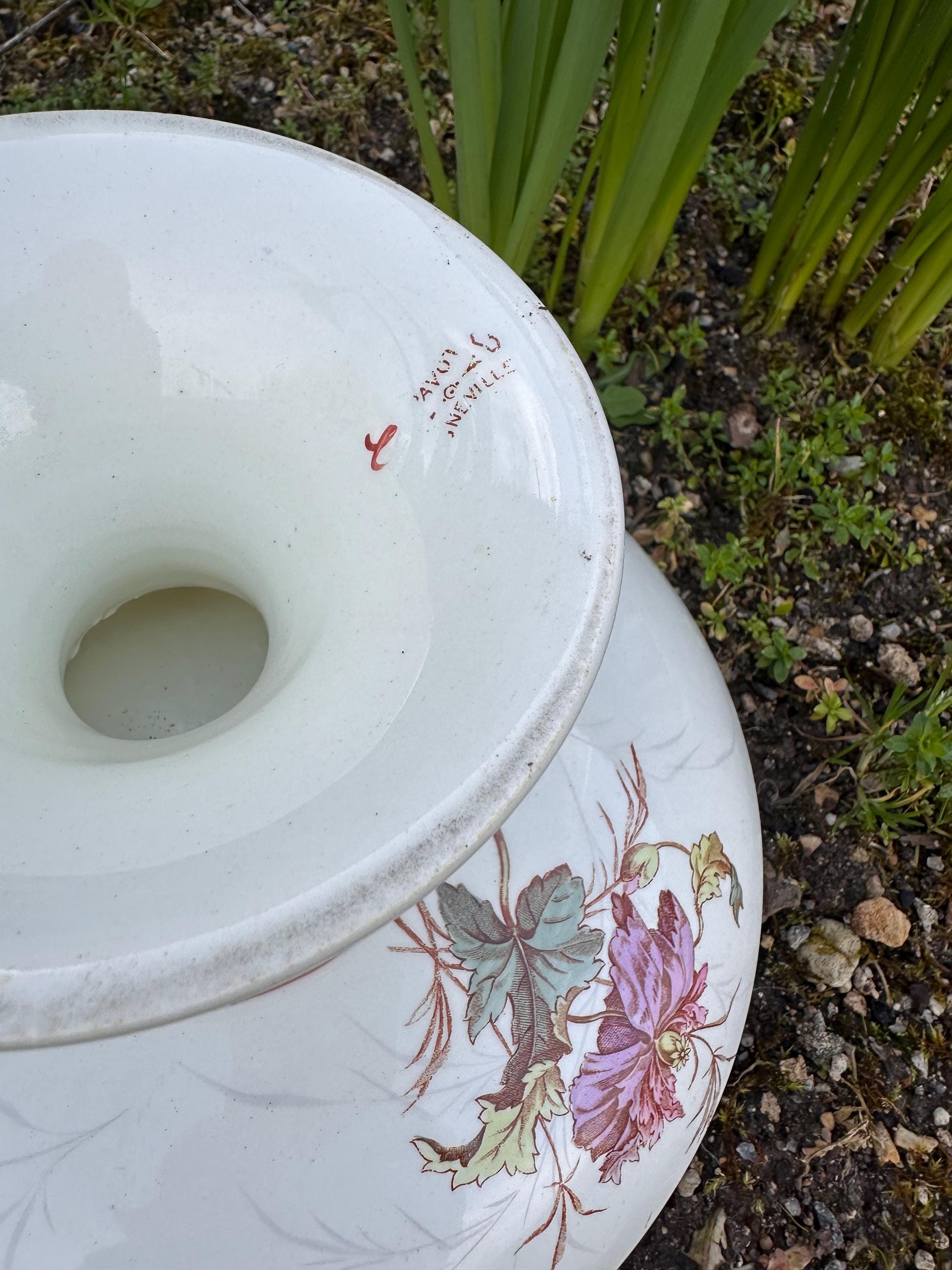Vintage Lunéville "Poppies" pedestal bowl – Rural decor