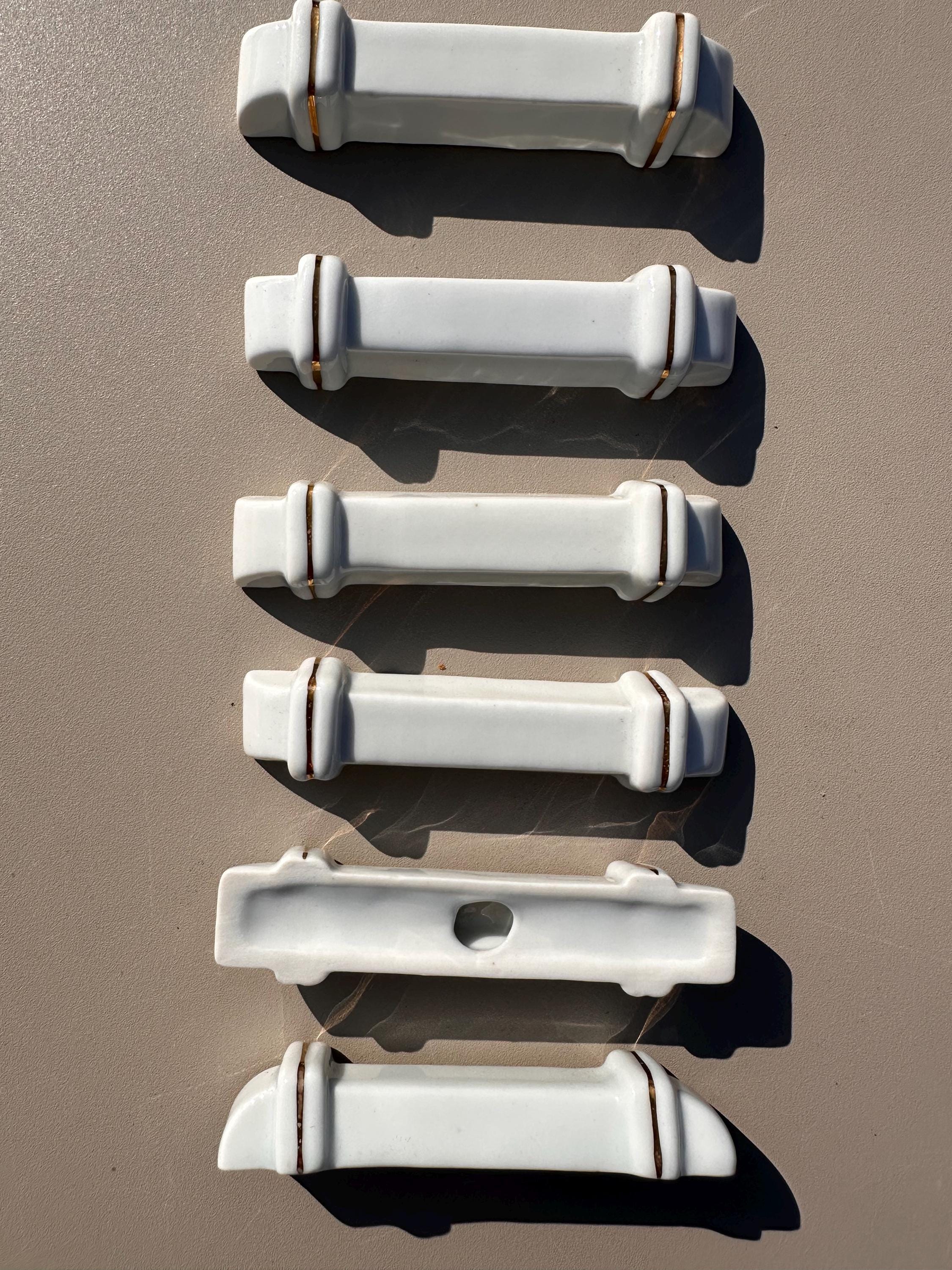 Vintage White Porcelain and Gold Rim Knife Rests - Classic Tableware - Wedding / Party Table Decoration - Set of 6