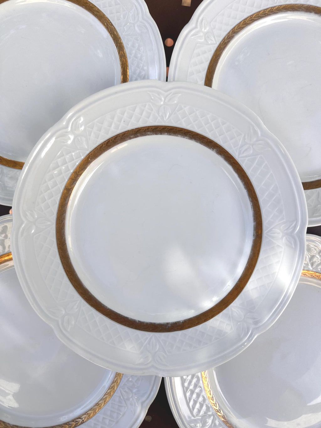 Assiettes à dessert Vintage Berry Haute Porcelaine France - 19 cm - Dorure Laurier & Relief - Petit prix - lot de 6