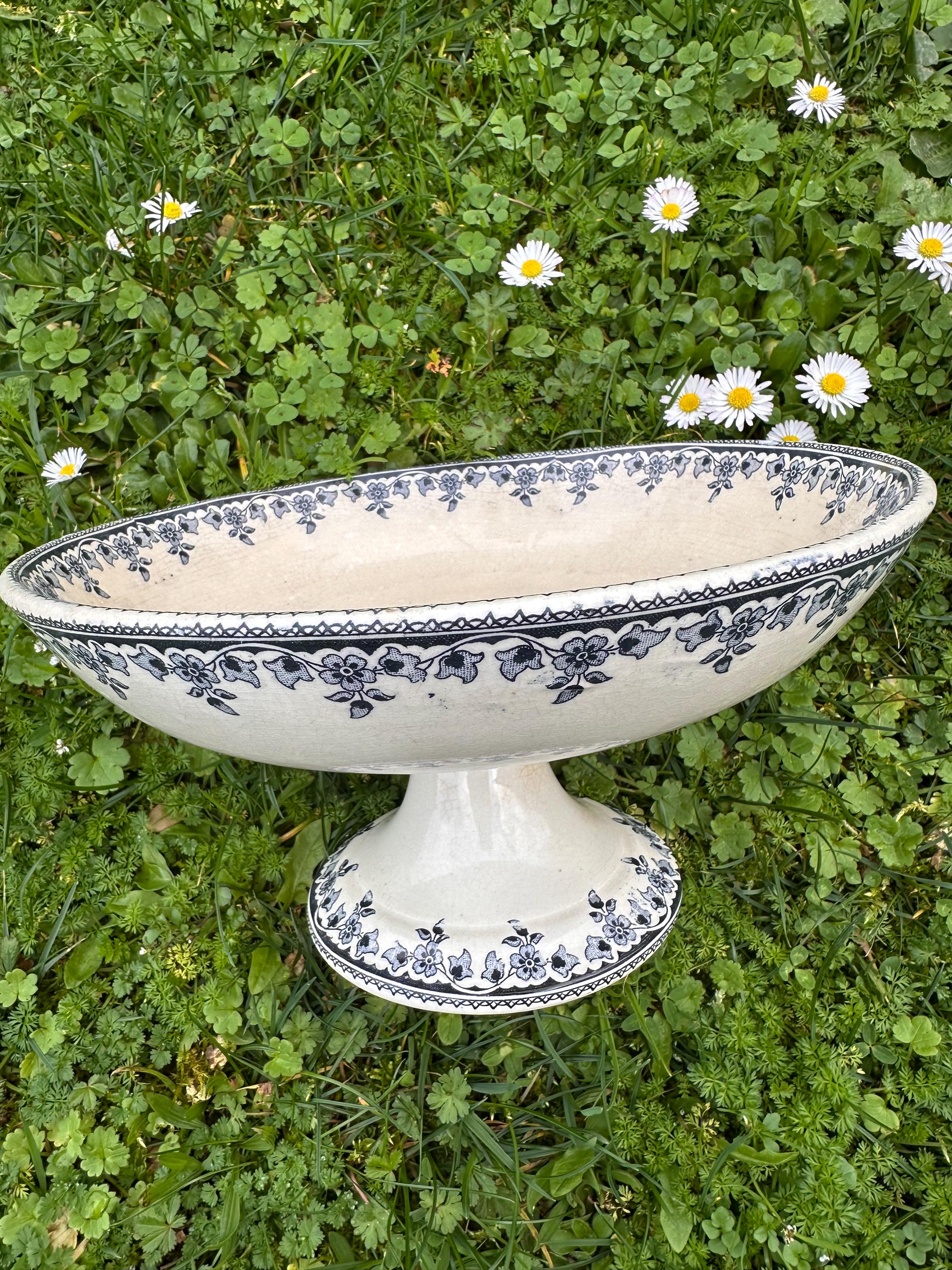 Antique ironstone compote dish – Blue and white floral design