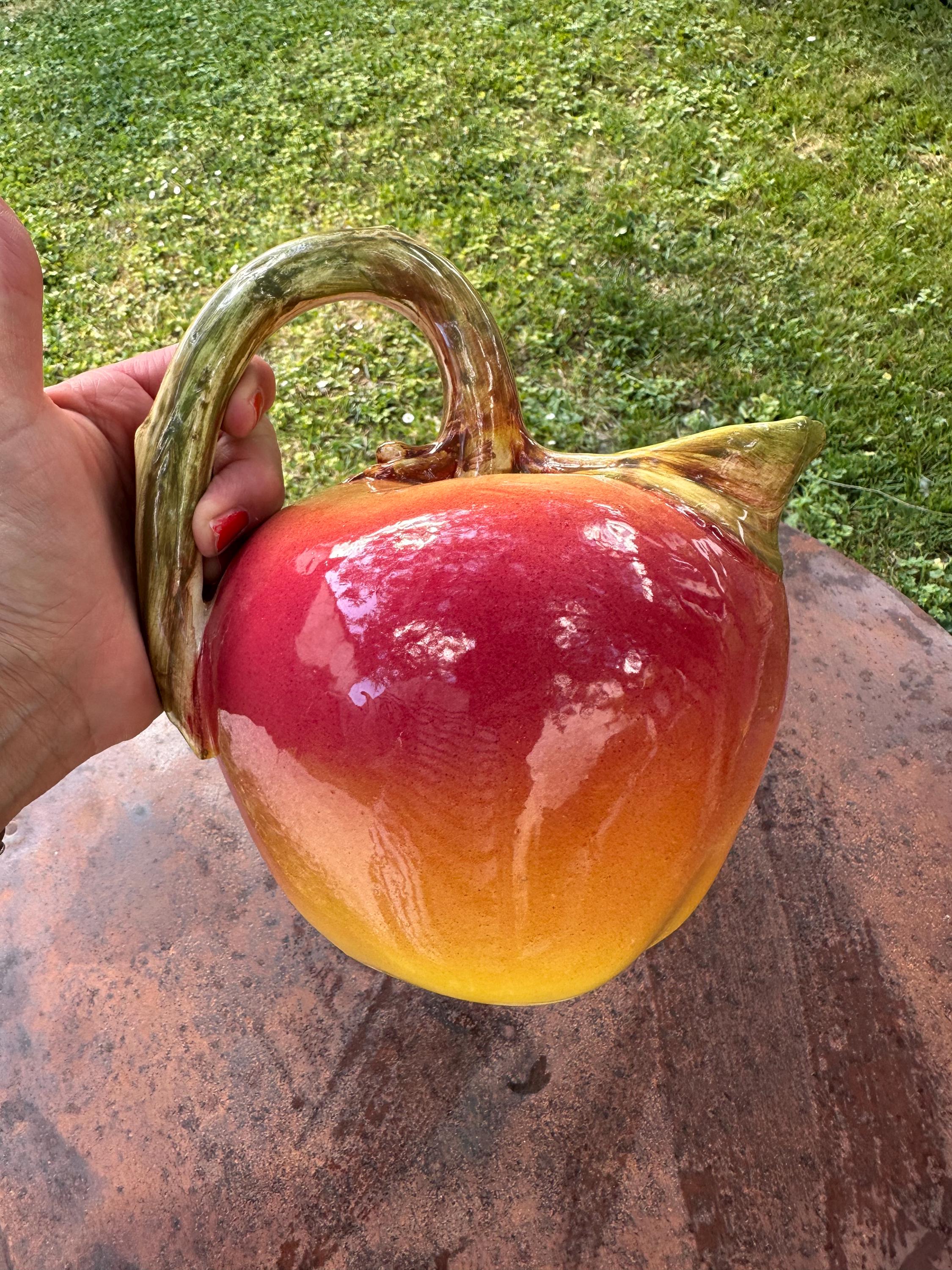 Antique majolica pitcher – Trompe-l’oeil apple shape