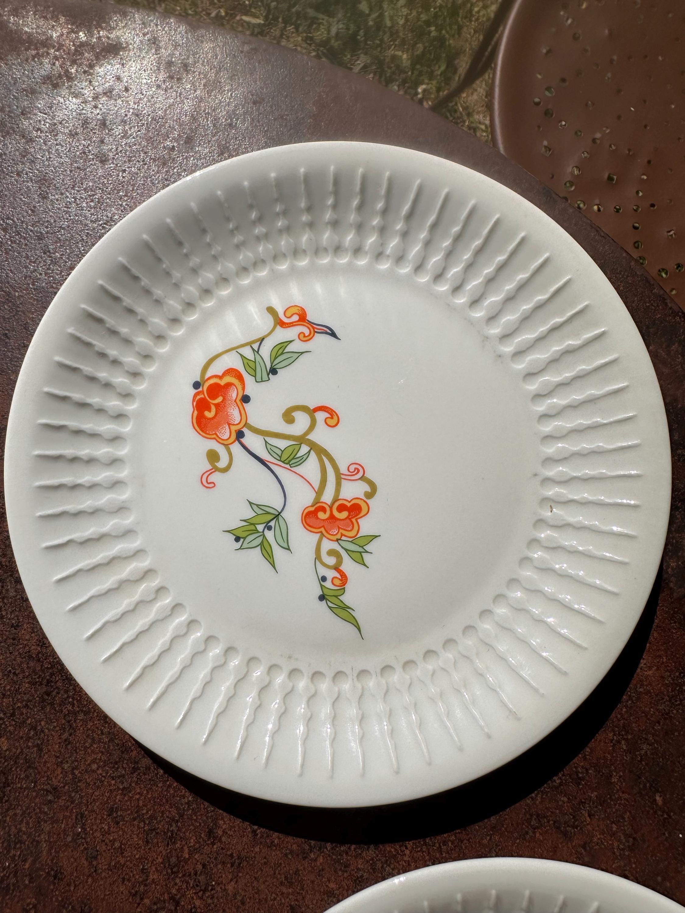Set of 5 Chauvigny FD Dessert Plates, Vintage Fluted Rim Porcelain
