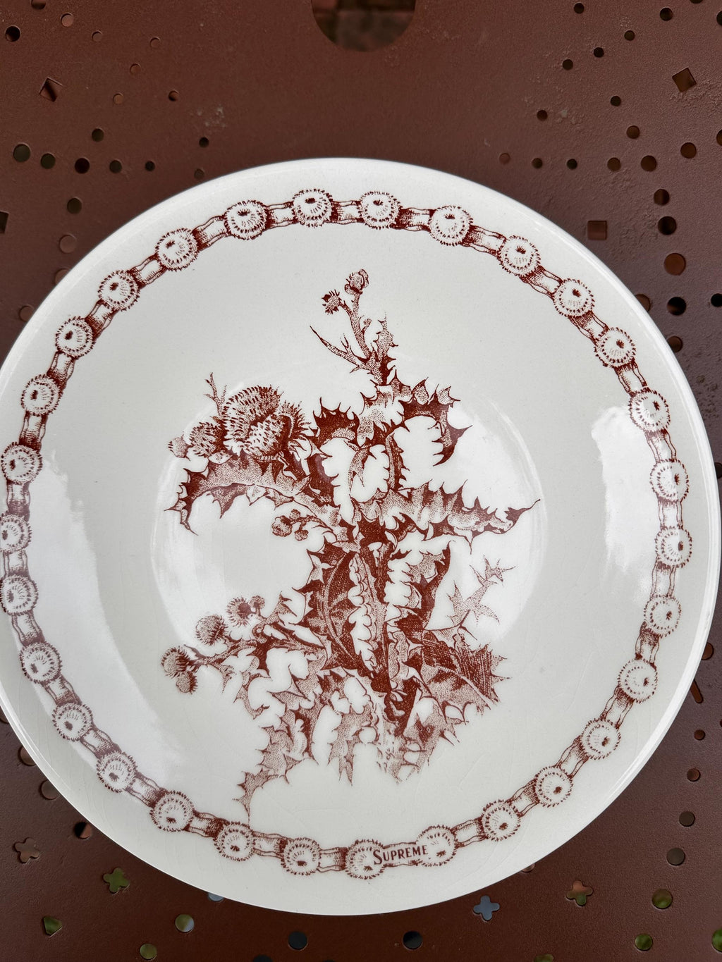 assiettes creuses vintage "Suprême" – Décor chardons marron Lot de 6