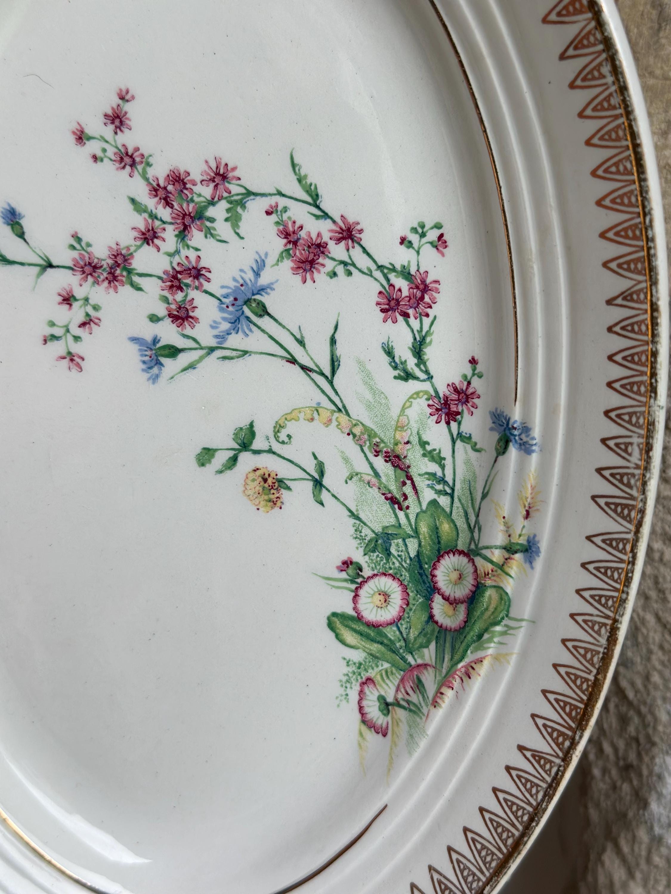Antique oval earthenware dish – Wildflower pattern