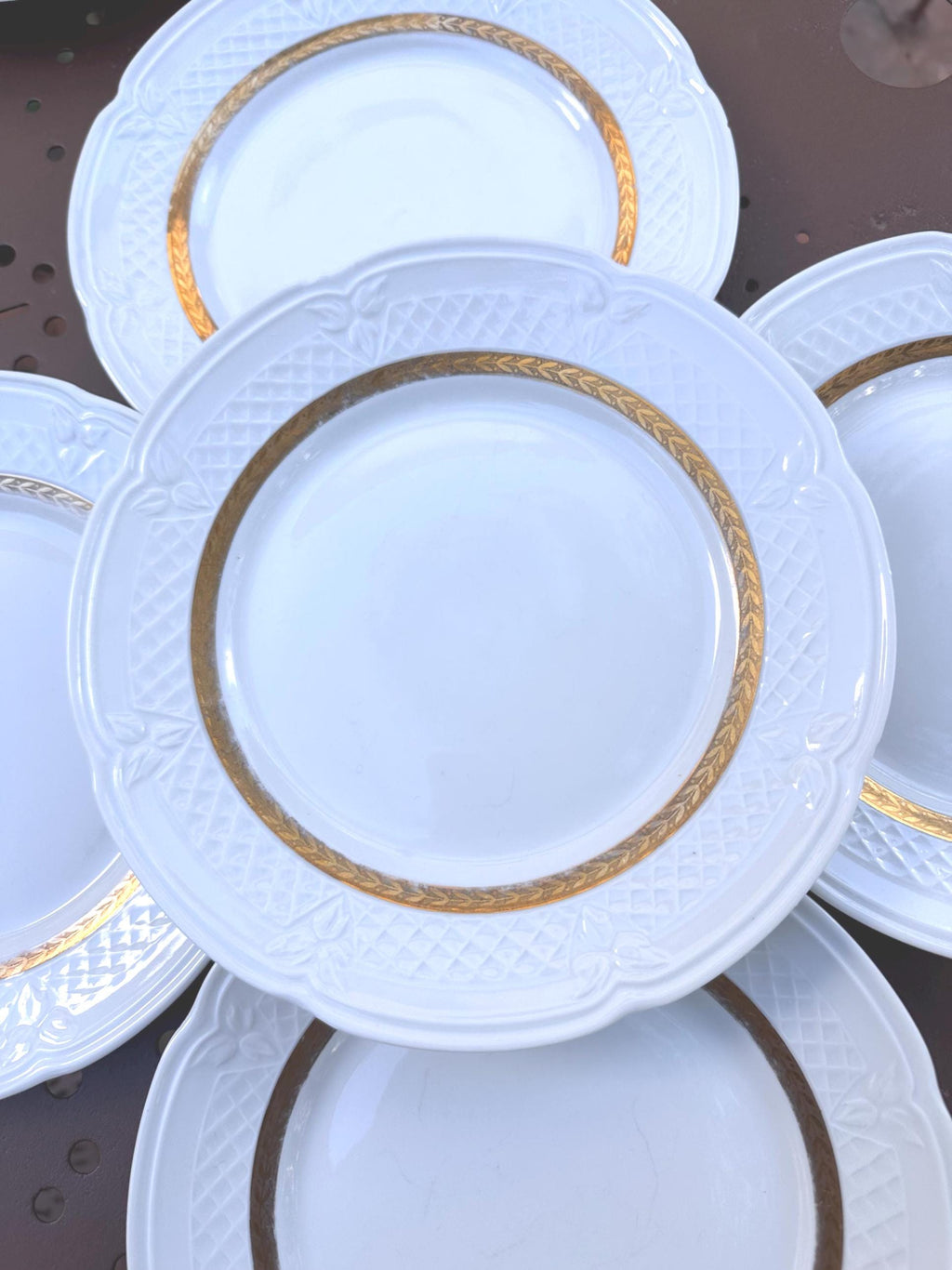 Assiettes à dessert Vintage Berry Haute Porcelaine France - 19 cm - Dorure Laurier & Relief - Petit prix - lot de 6