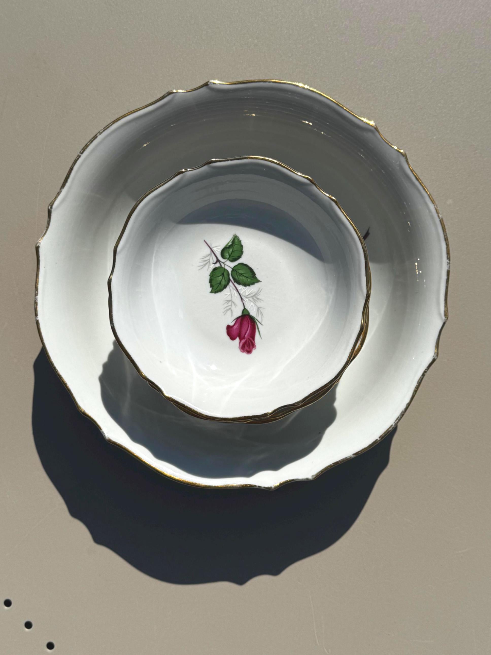 Antique porcelain dessert set – Large salad bowl and 8 small bowls