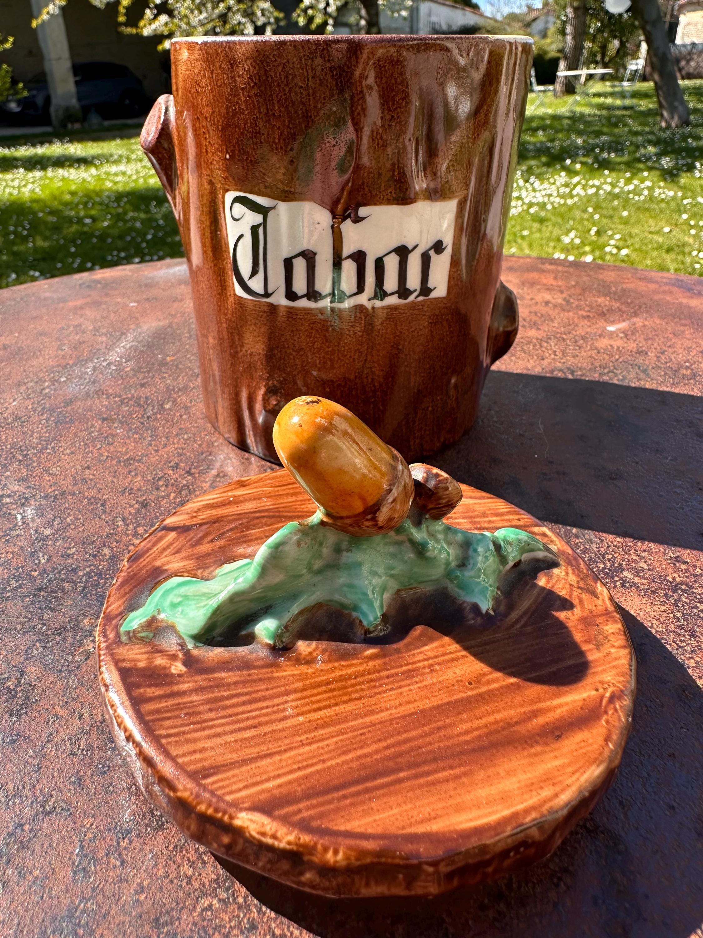 Old barbotine tobacco jar – Tree trunk shape