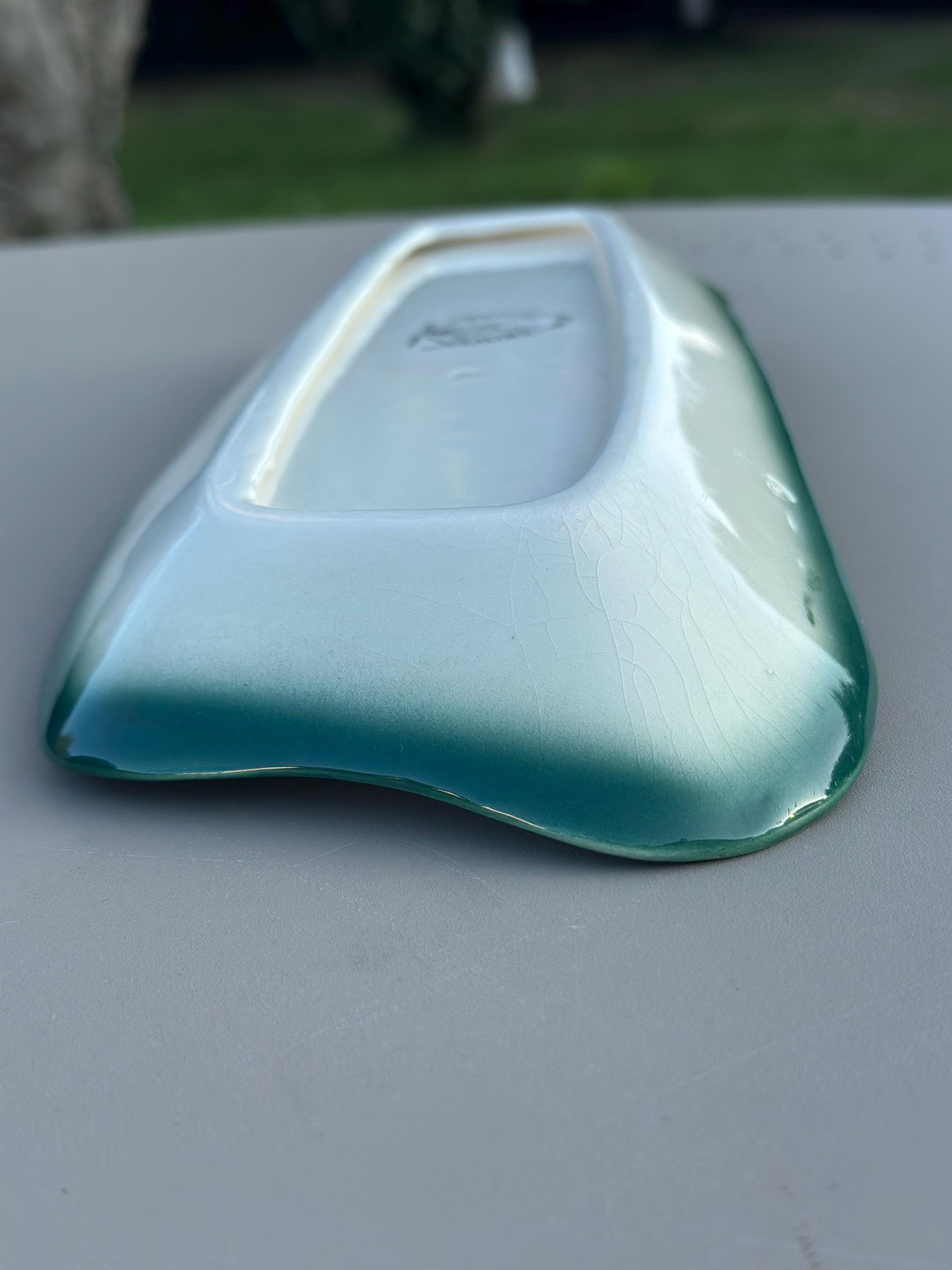 Plat Forme Libre Vintage Salins France – Céramique Années 50 Vert & Blanc